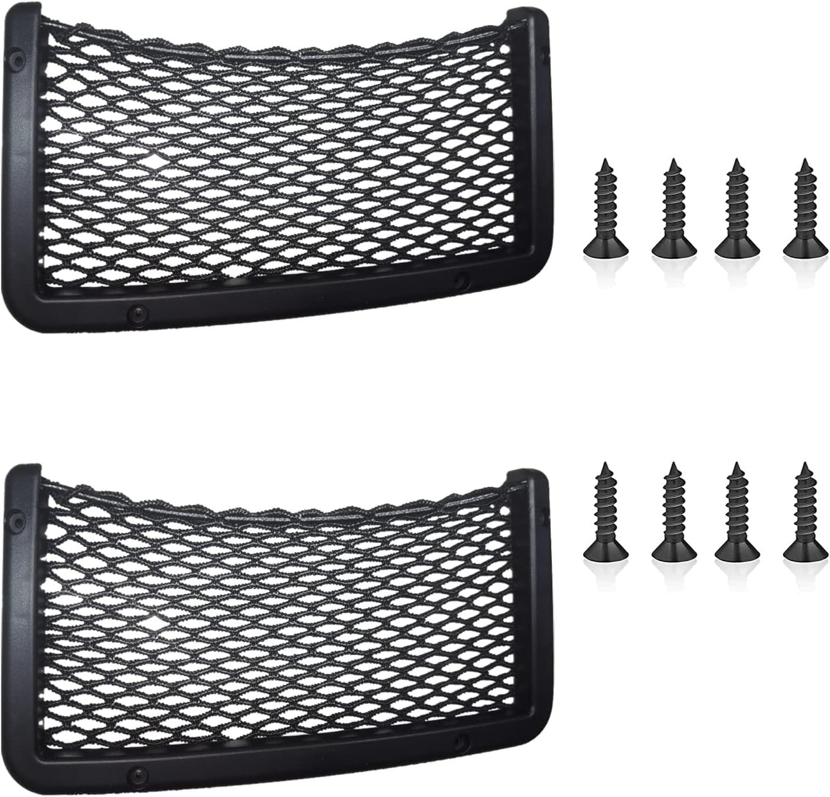 Universal Car Net Bag - 2 Pack, Large Mesh Pocket Organizer with Screws for Secure Fit in RV, Auto (7.87 x 11.81 in)