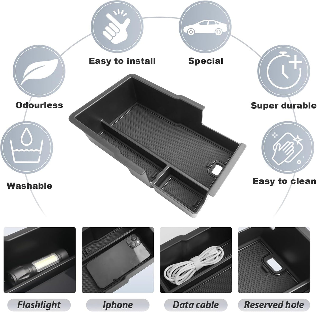 SKTU 2025 2026 2027 Chevy Equinox Center Console Organizer 2025-2027 Chevy Equinox (LT/ACTIV/RS) Console Tray 2025 2026 2027 Chevy Equinox Accessories Armrest Secondary Storage Box with Coins Holder