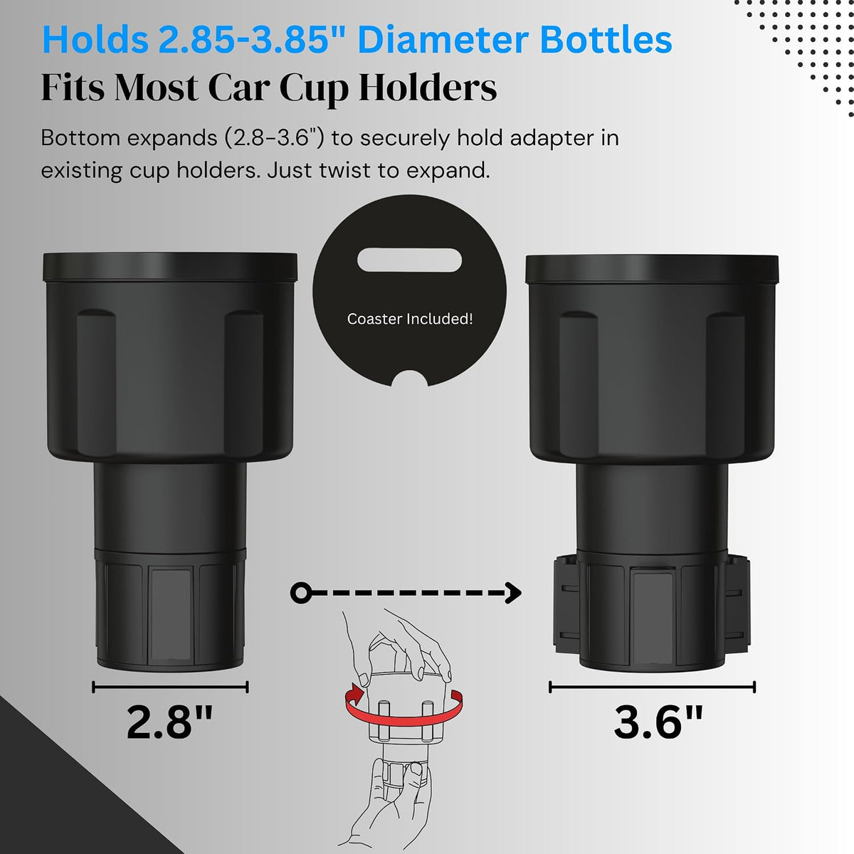 Swigzy Car Cup Holder Expander, Water Bottle Adapter Extender Insert, Black
