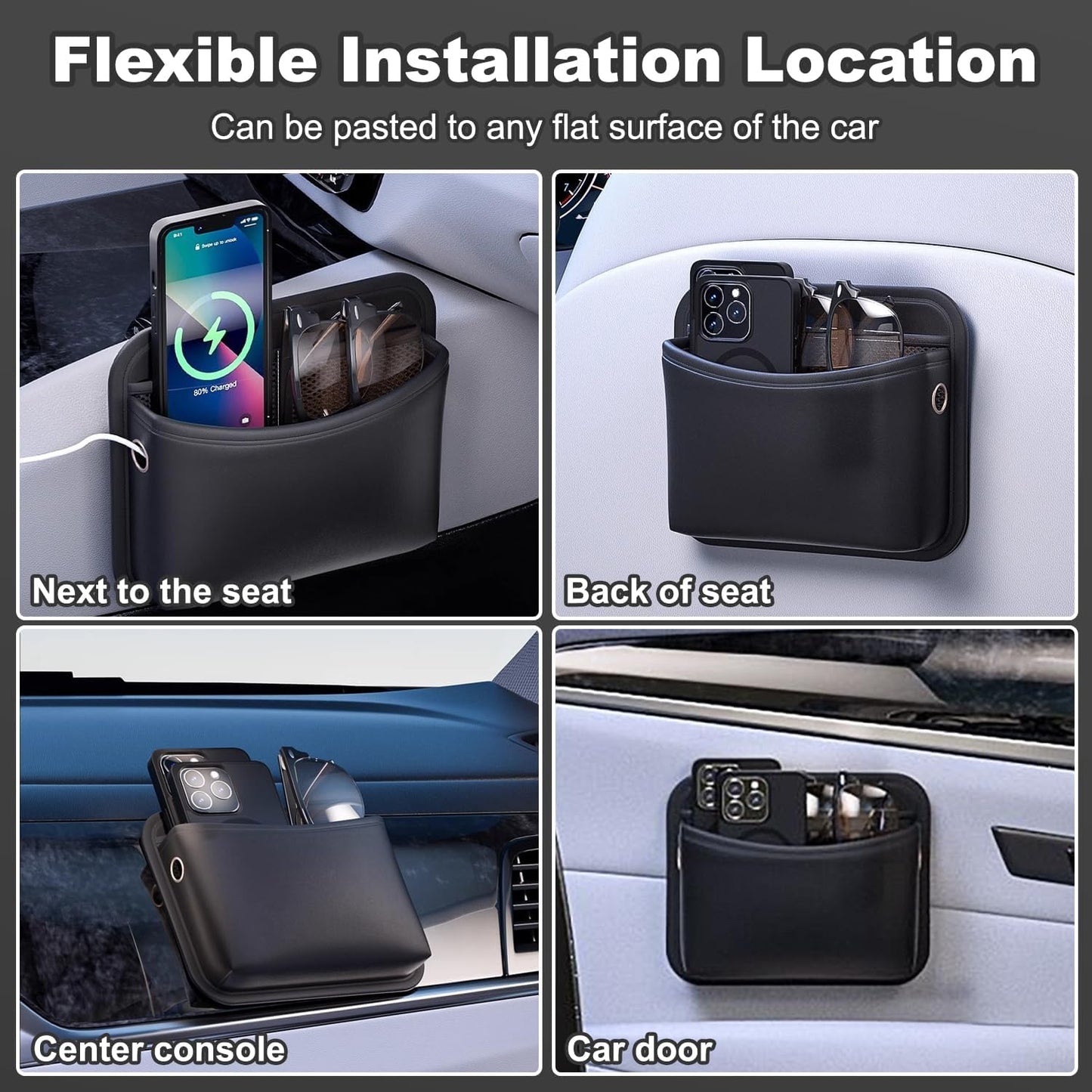 2Pcs Car Side Pocket Organizer, Universal Leather Mini Storage Bag for Cell Phone, Wallet, Key, Glasses, Multifunctional Car Organizer Accessories for Car Seat, Door, Window, Console, 7*4.3*2.2inch
