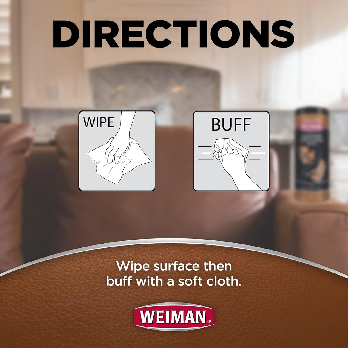 Weiman Leather Cleaner, Conditioner & Protector, 2 Pack Wipe with Cloth
