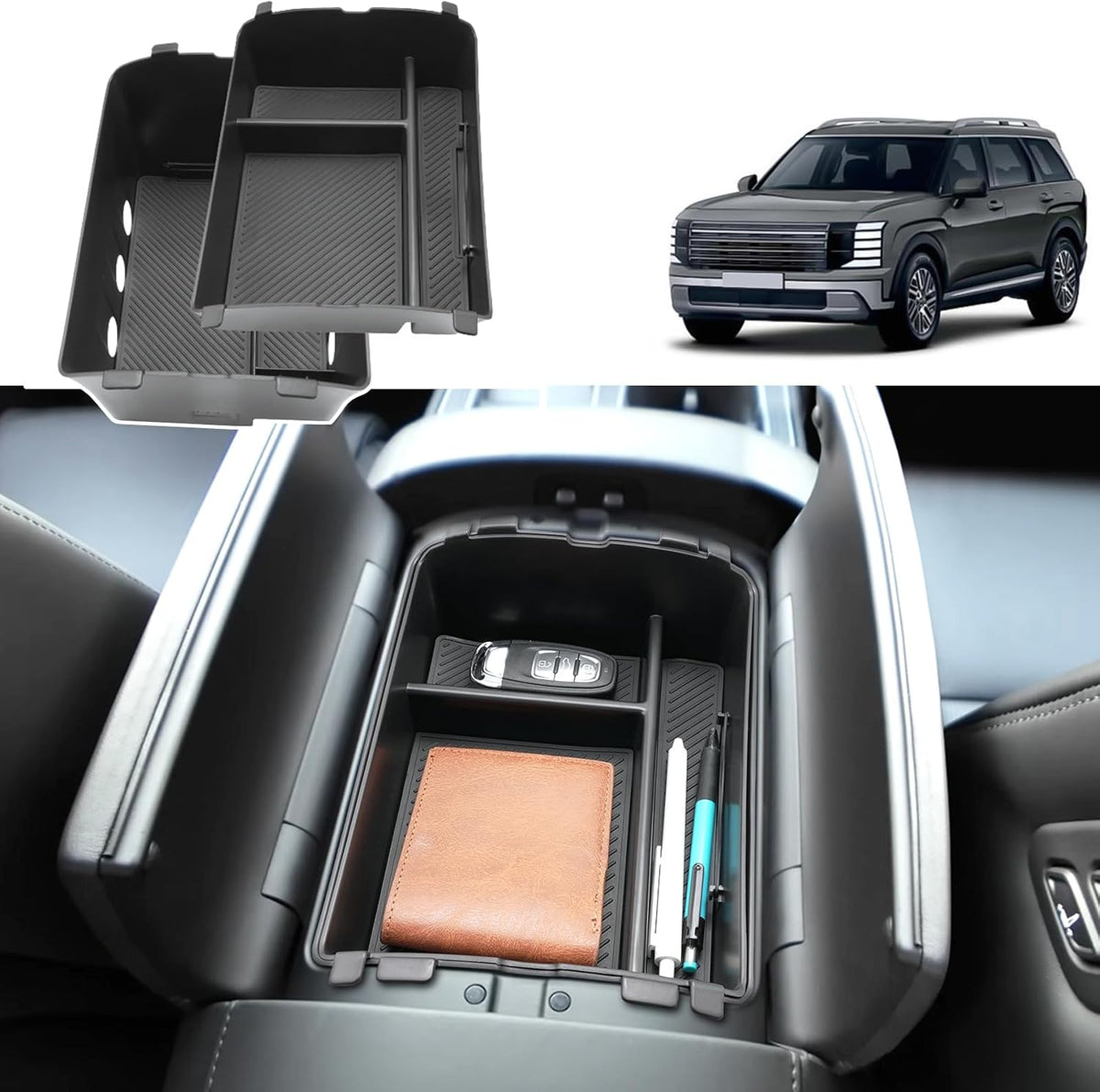 Double Layer, 2026 2027 Palisade Center Console Organizer for Hyundai Palisade (Calligraphy) (Only fit 7-Seater with Dual-Opening Center Console), Durable Console Tray 2026 Palisade Accessories