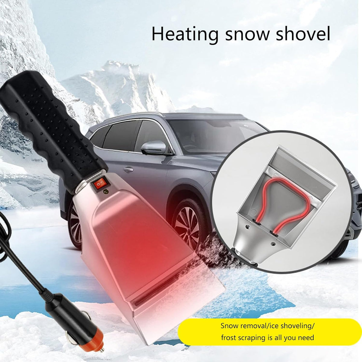 Car Windshield Snow Shovel 12V Heated Electric Car Windshield Ice Scraper Shovel with Handle Ice Removal Tool