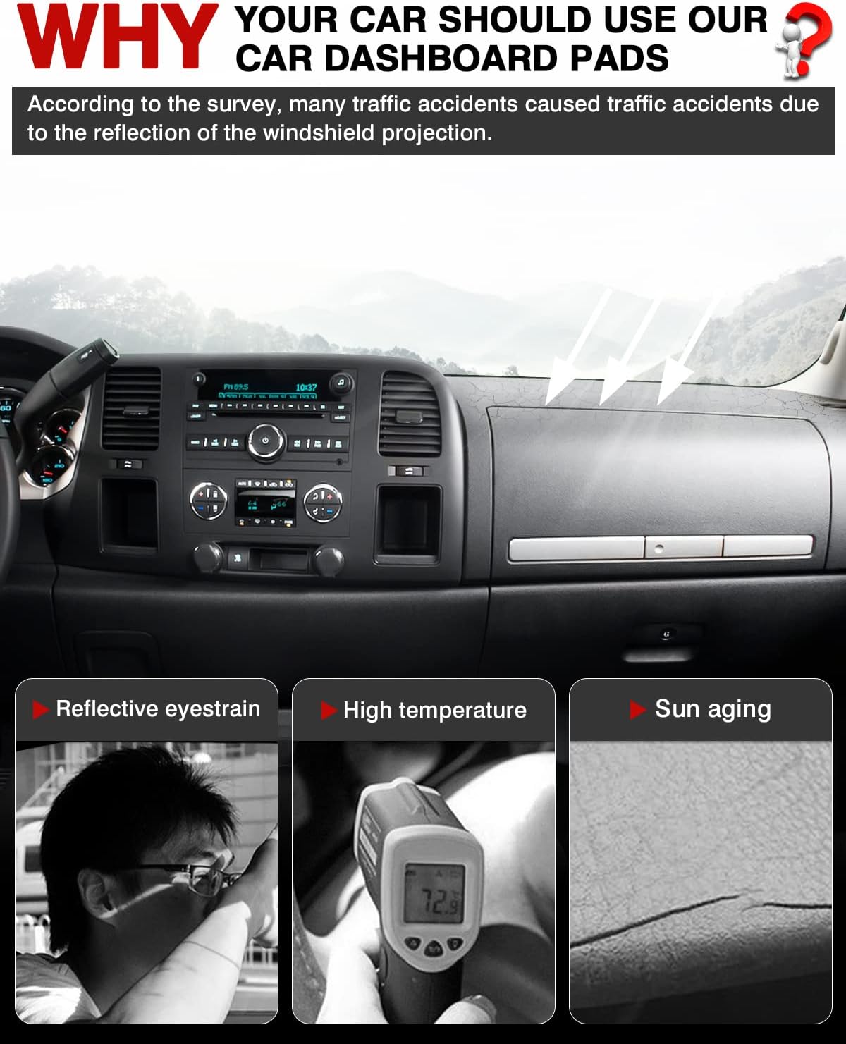 Autorder Dashboard Cover Mat for 2007-2013 Chevy Chevrolet Silverado/GMC Sierra/Avalanche, 2007-2014 GMC Yukon/Chevrolet Tahoe/Suburban with 2 Glove Boxes Accessories Dash Cover Flannel Dash Mat