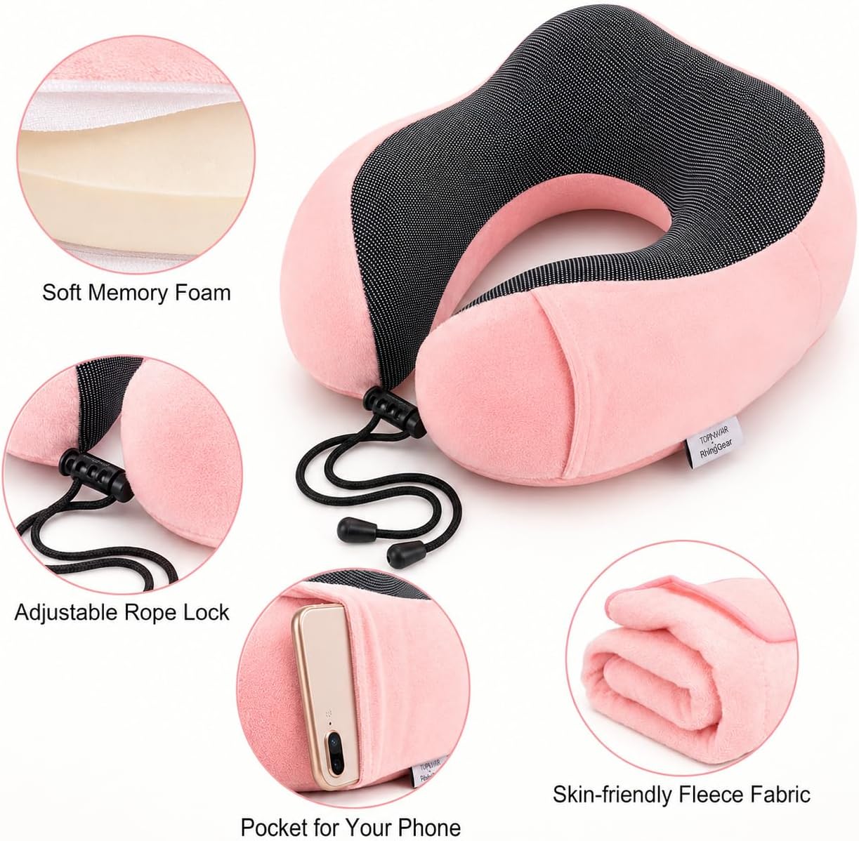 Travel Blanket and Pillow Set - Travel Neck Pillow & Blanket for Airplane, Thick Fleece Blankets Campact with Bag, Memory Foam Neck Pillows, Sleep Mask, Earplugs for Plane Traveling Essentials, Pink