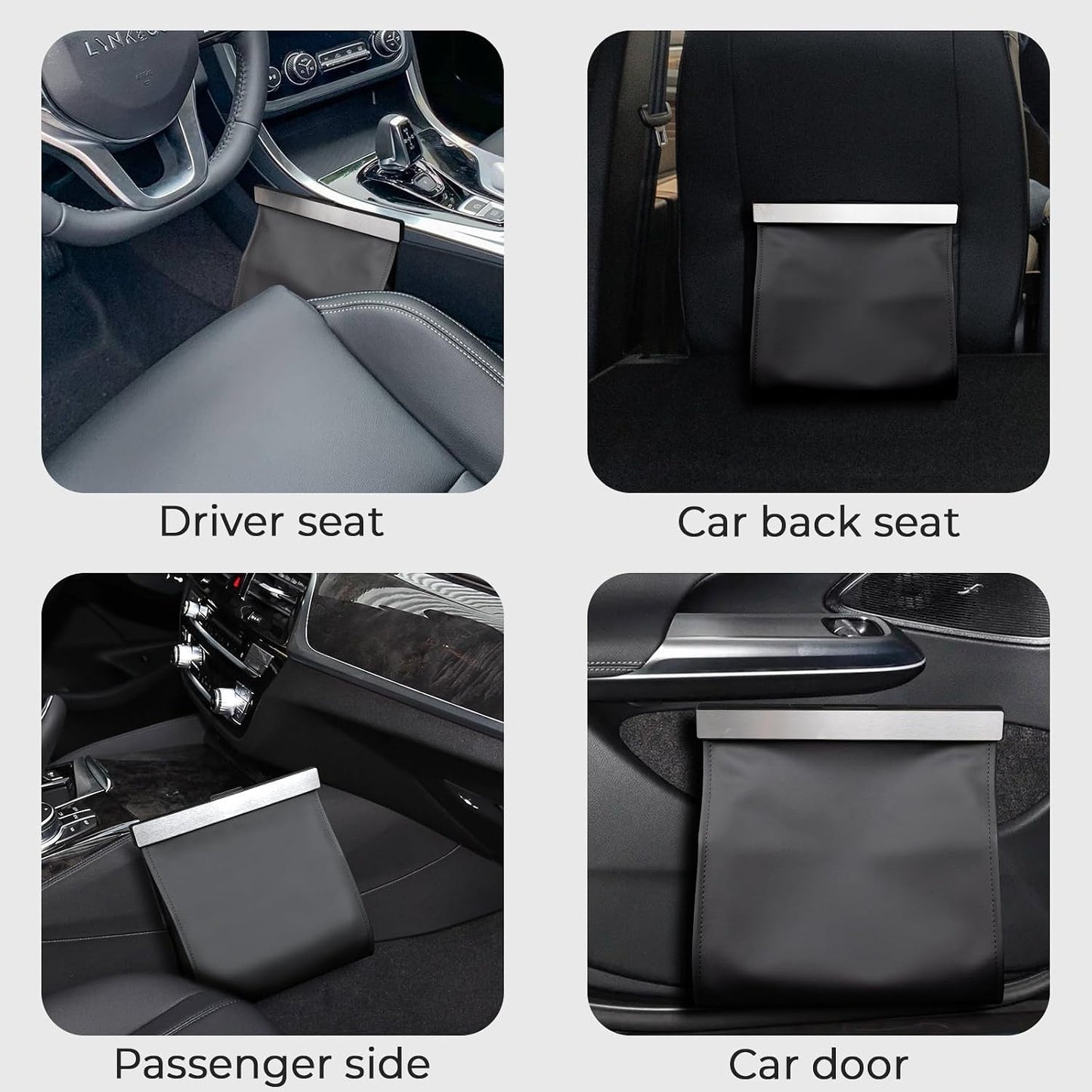 COZILO Leather Car Trash Can with Smart LED Light & Magnetic Closure,Leak-Proof, Odor-Lock Car Garbage Can for Any Cars, Sedans, SUVs, Trucks, Black