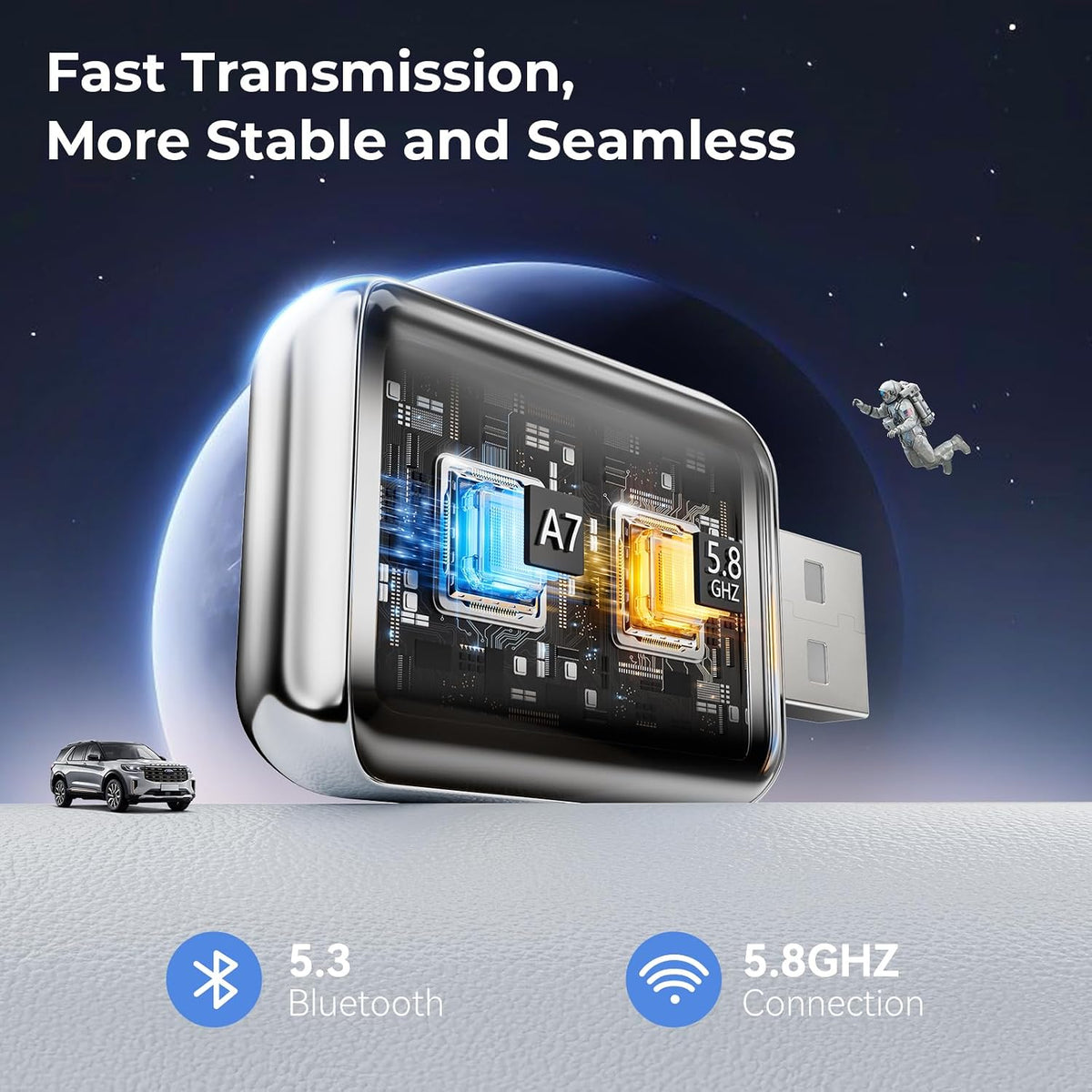 CZOCPOS Wireless CarPlay and Android Auto Adapter for iPhone, Convert Wired CarPlay to Wireless, 2 in 1 Plug & Play Mini CarPlay Adapter for iOS 10+ and Android 11+ Cars with Factory Wired CarPlay