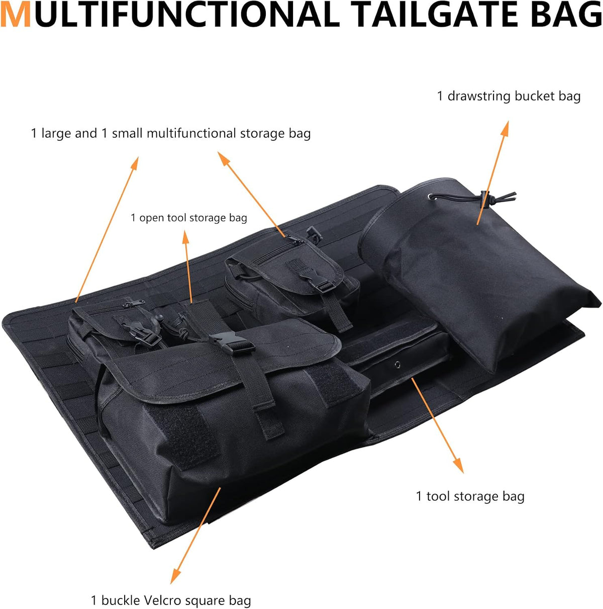 Tailgate Storage Bag for 2021 2022 2023 2024 2025 2026 Ford Bronco 2/4 Door Interior Accessories Cargo Tools Organizer Rear Trunk Pockets Detachable Oxford Bags, 7Pcs/Set Black