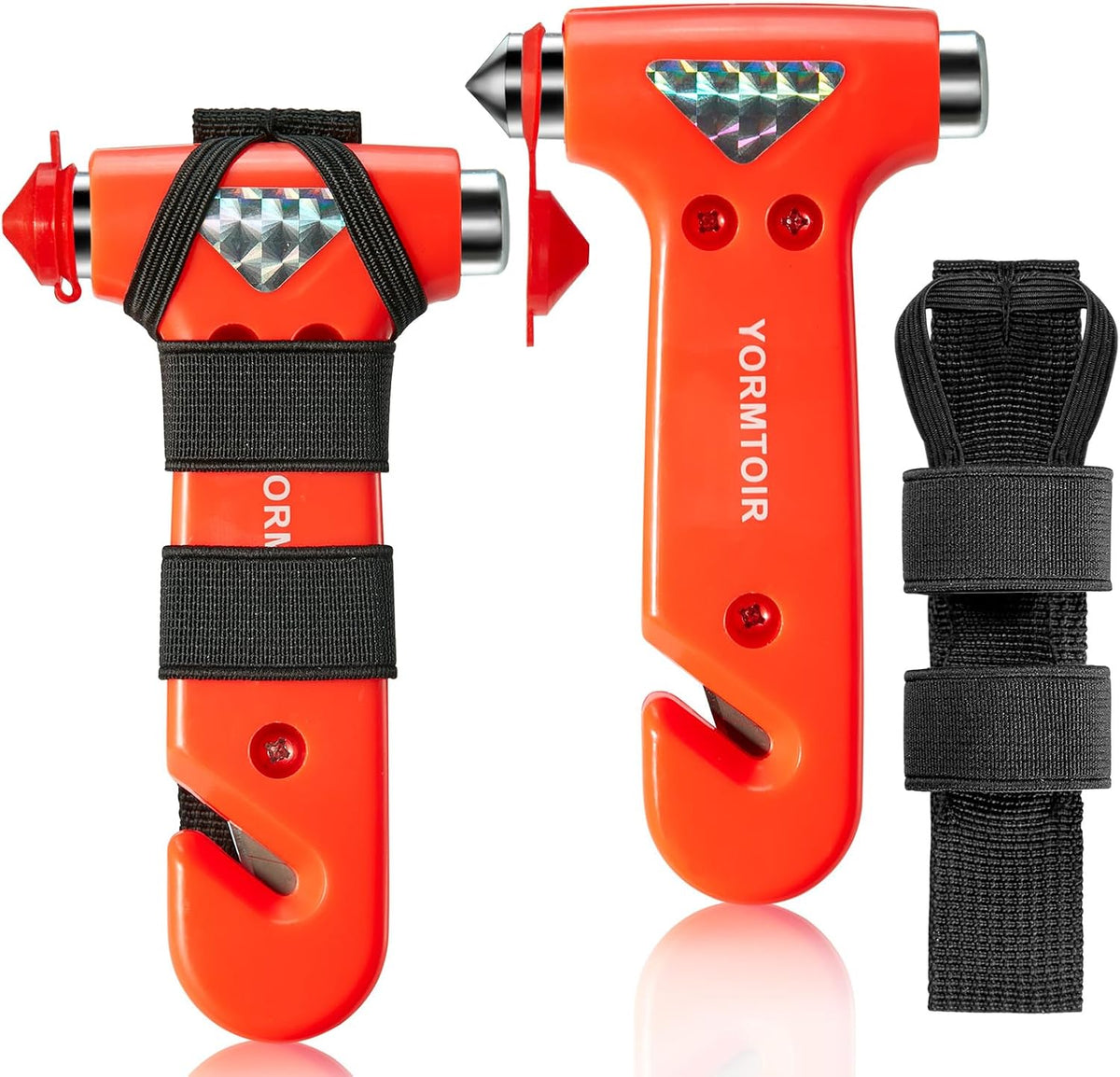 Car Safety Hammer with Seatbelt Cutter & Window Breaker, 2 Pack, Orange