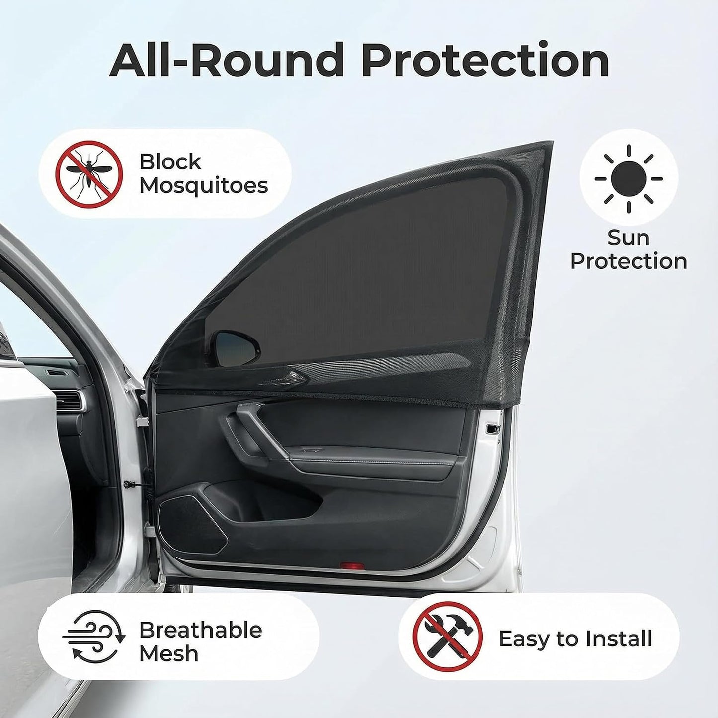 2pcs Car Front Window Screen Mesh, Suitable for Camping, Travel, UV-Protection, Breathable Mesh Car Window Sunshade for SUV Cars