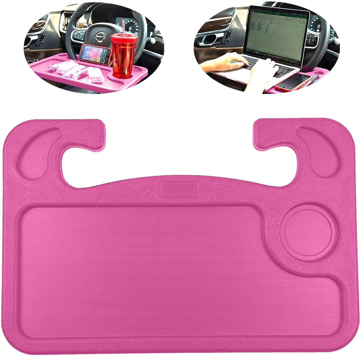 Steering Wheel Tray,Car Desk for Writing,Laptop,Tablet,iPad or Notebook with Pen Slot,Food Eating Table Trays,Fit Most Vehicle Steering Wheels(Pink)