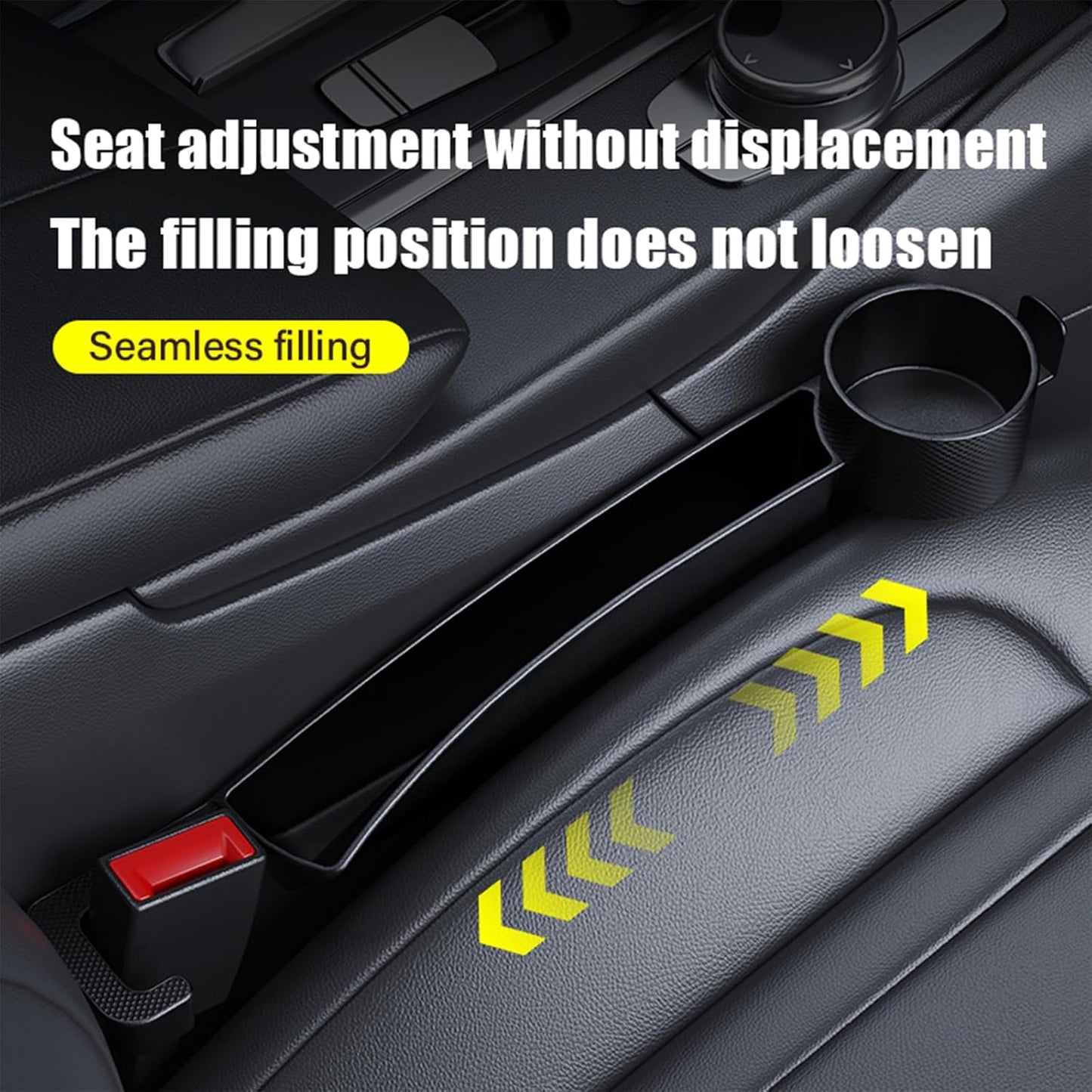 2 Pack Dual Car Seat Gap Filler with Cup Holder, Car Gap Plug Seat Fillers with Black-Carbon Fiber Texture for Cars SUV Trucks, Console Side Gap Organizer Storage, Fit for 1'' Seat Console Gap