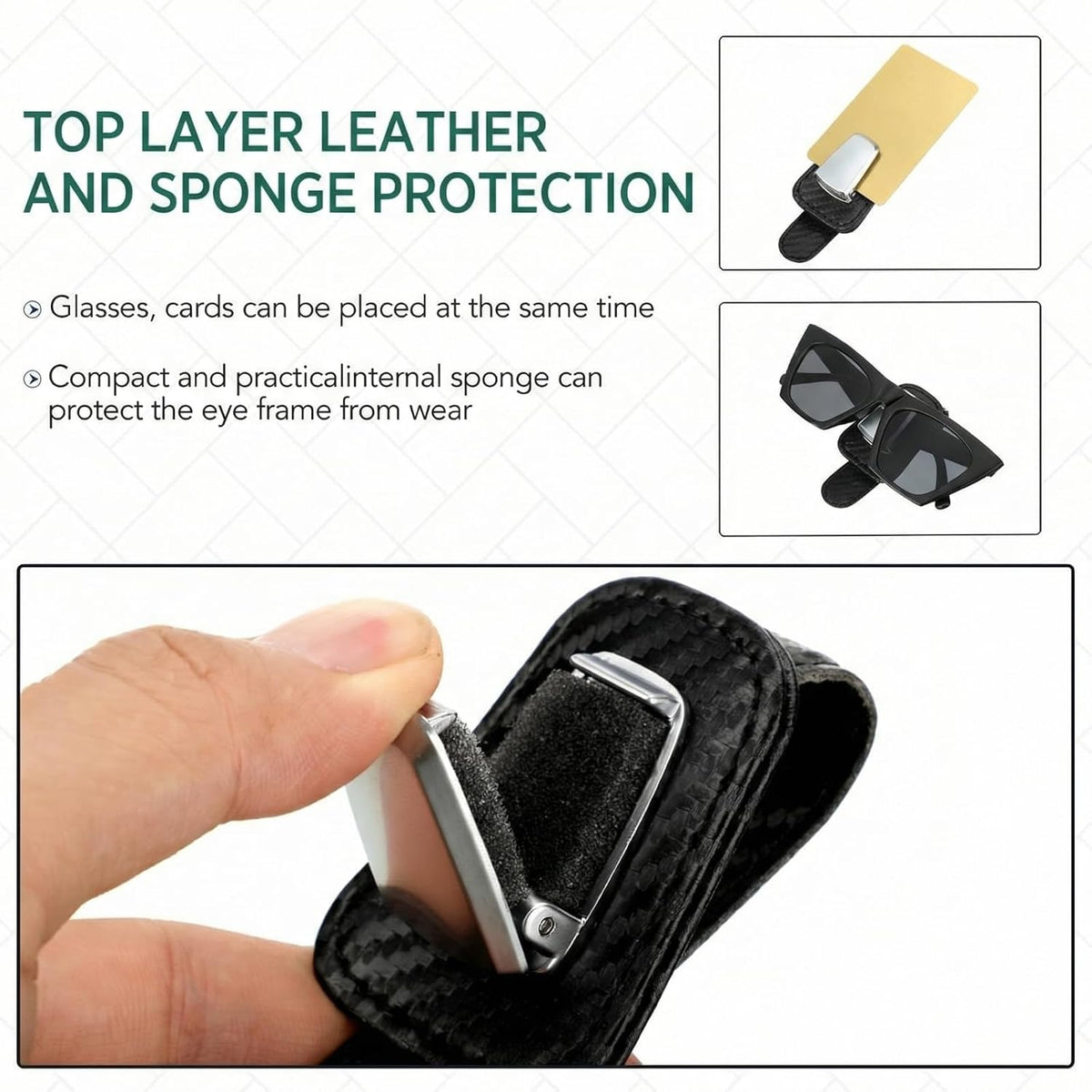 Mudder 2 Packs Sunglasses Holder for Car Universal Visor Sunglasses Holder Clip Leather Eyeglasses Hanger and Ticket Card Clip Eyeglasses Mount for Car(Light Black)