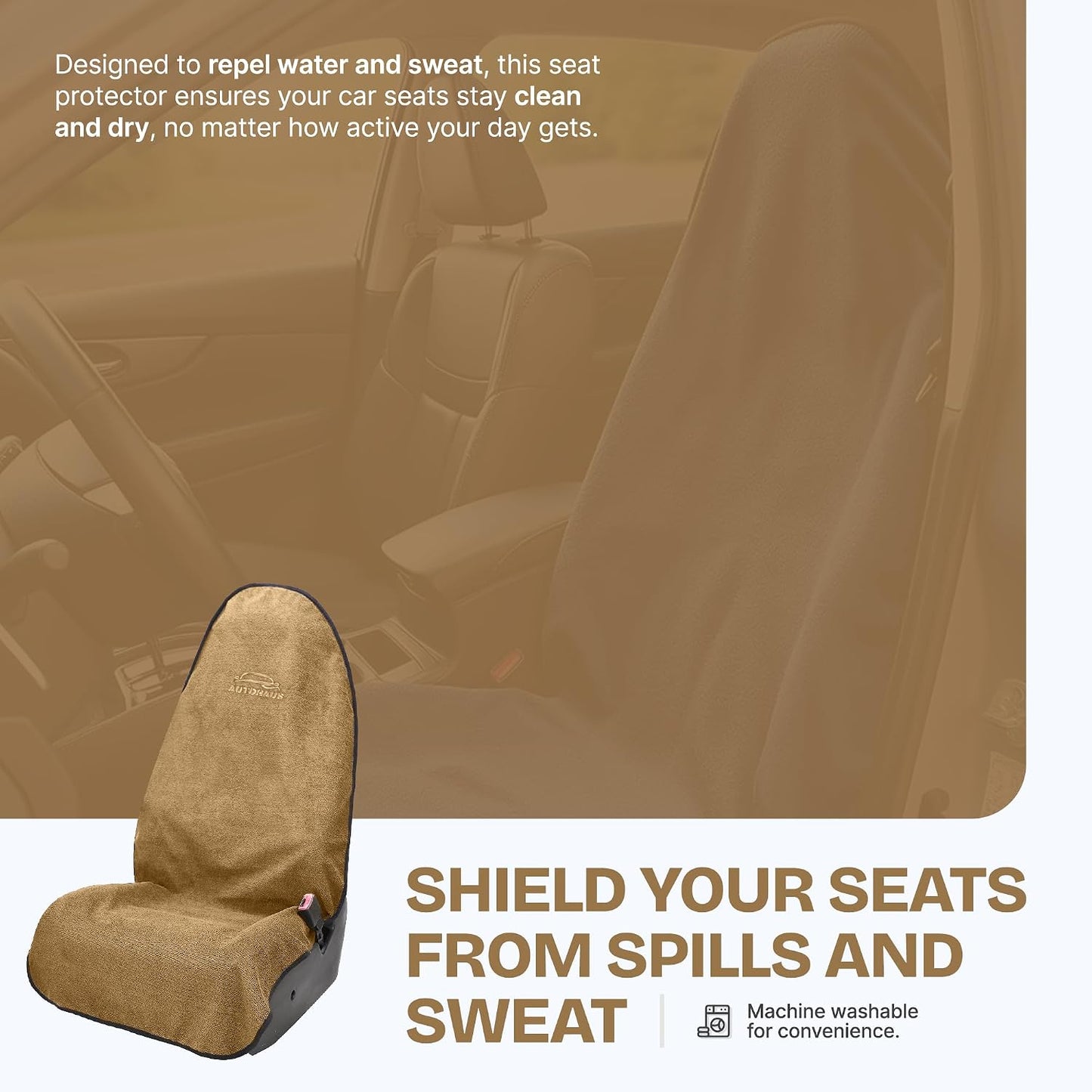Waterproof Car Seat Towel Cover, Towel that Goes Over Car Seat for Sweat Protection, Quick-Dry Microfiber, Non-Slip Backing, Machine Washable, Fits Cars SUVs Trucks