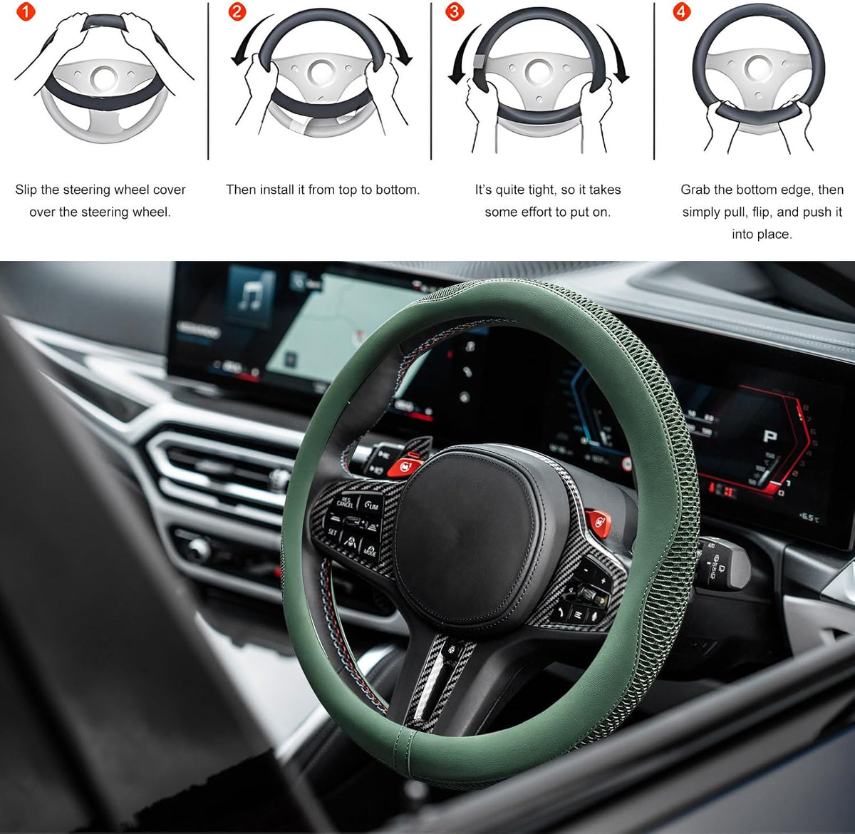 Breathable Car Steering Wheel Cover, Green
