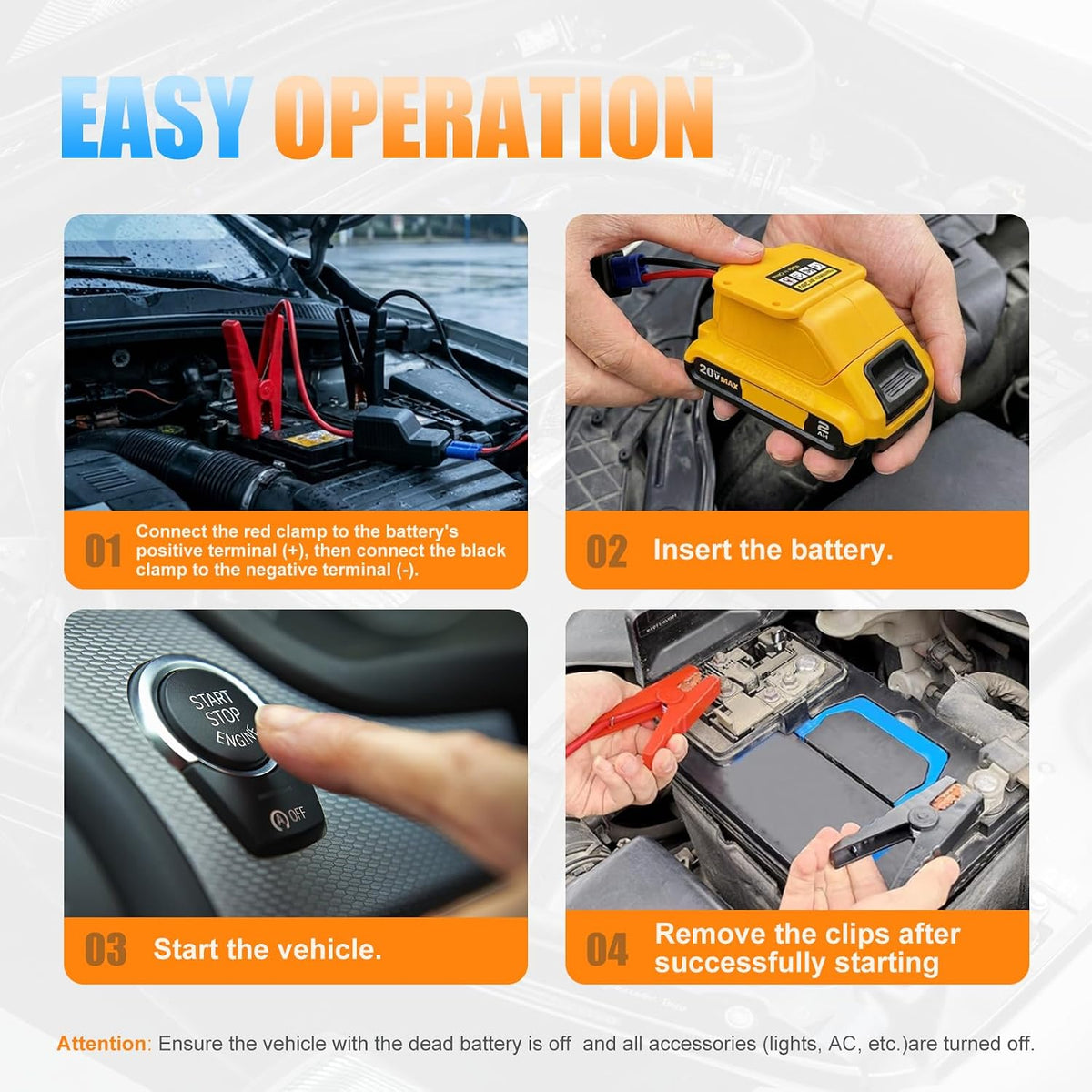 Jumper Cable Adapter for Dewalt 20V Battery, 10AWG Jump Starter Cable