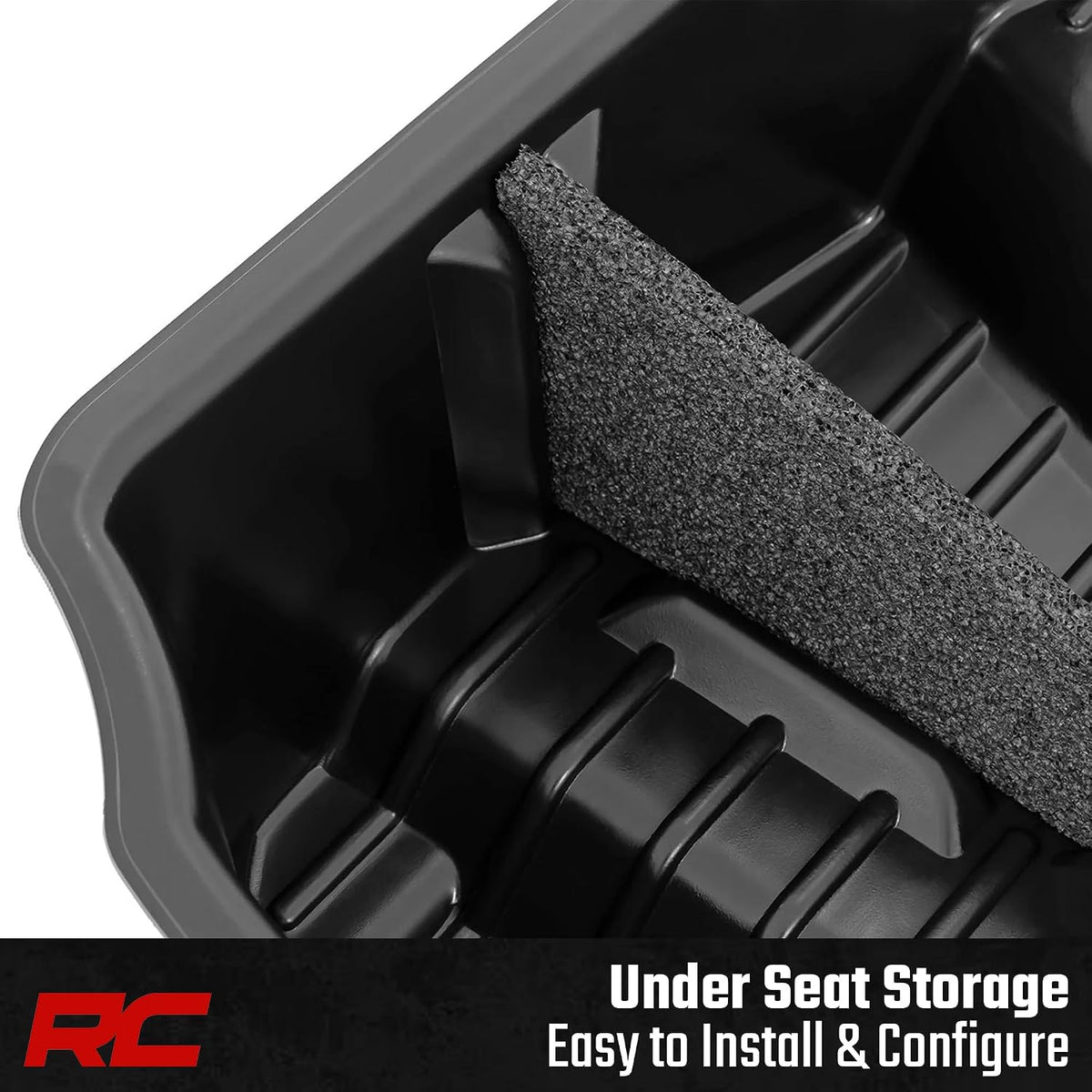 Rough Country Under Seat Storage Box for Chevy Silverado & GMC Sierra 1500/2500HD/3500HD Double Cab (2007–2019) - Custom-Fit Underseat Organizer Tray