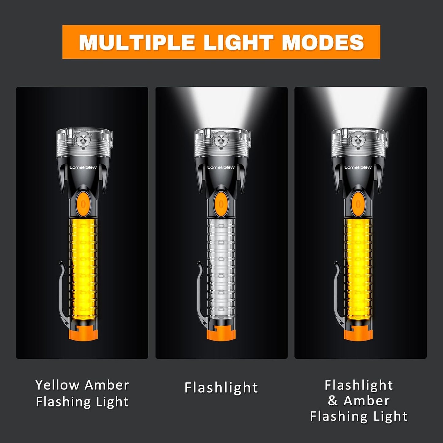 Multifunctional Car Safety Flashlight - Emergency Escape Tool with Window Breaker, Seatbelt Cutter, 3 Light Modes & Magnetic Base for Roadside Safety, Camping & Home Use