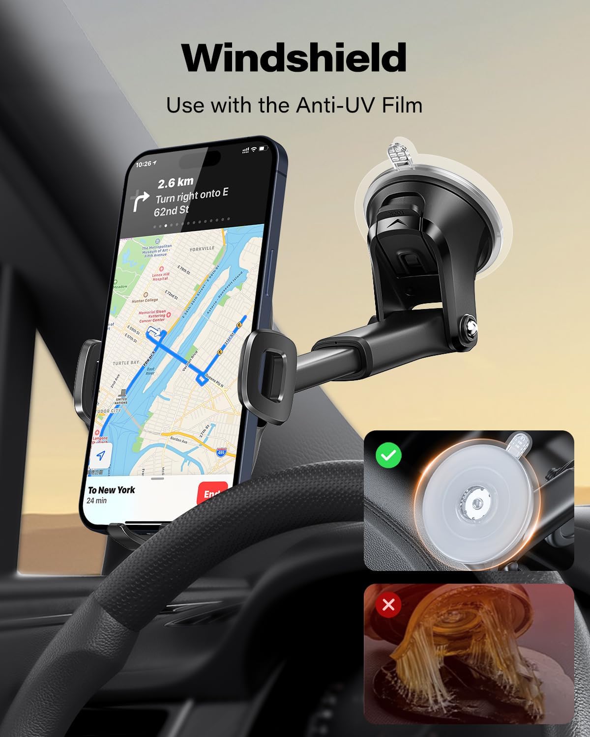 APPS2Car Car Phone Holder Military-Grade Suction Cup Dashboard Windshield