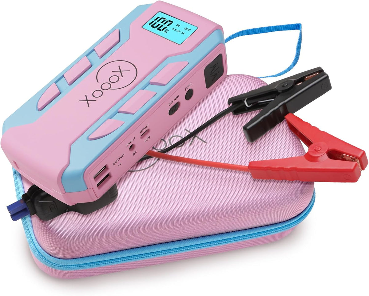 XoooX A17 Portable Car Jump Starter Kit with Built-in Tire Pump; Jumper Cables with 12V Jump Start Battery Pack; Portable Battery Charger for USB/USB-C Devices; LED Light and Hard Case