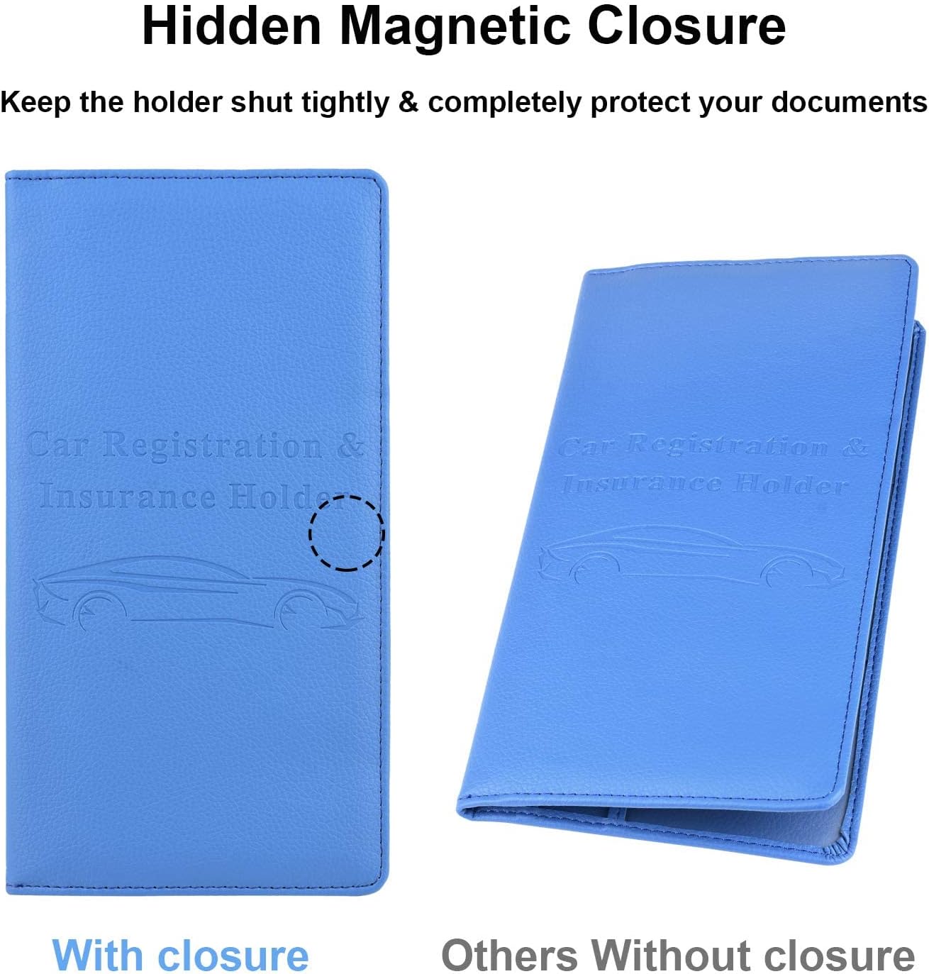 Cacturism Car Registration and Insurance Holder, Vehicle Glove Box Car Organizer Men Women Wallet Accessories Case with Magnetic Shut for Cards, Essential Document, Driver License, Blue
