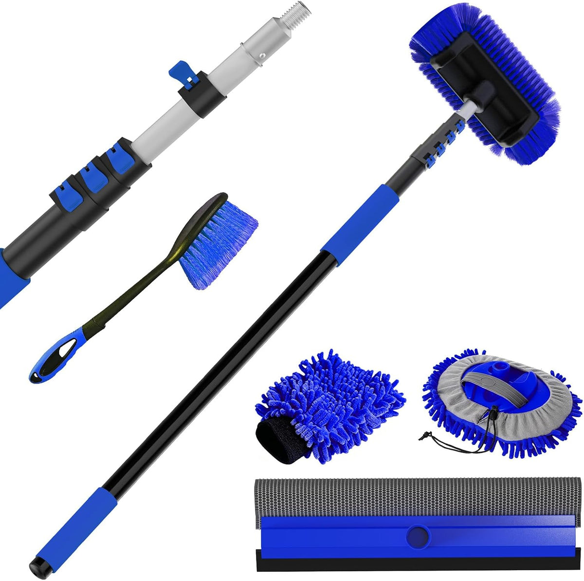 AgiiMan Car Wash Brush with Long Handle, 1.4-4.4FT Telescoping Car Cleaning Kit, Soft Bristle RV Wash Brush and Car Wash Mop for Car Truck SUV RV Boat Solar Panel House Siding Exterior Washing