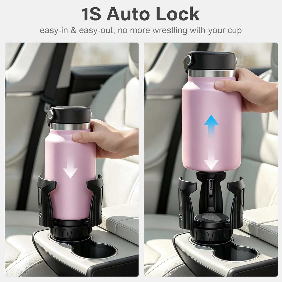 Automatic Car Cup Holder Expander, Large Water Bottles Holder for Yeti, Hydro Flask, Nalgene, Owala 24/32/45/50oz Travel Tumbler & Mug, Adjustable Car Cup Insert Accessories (1 Pack)