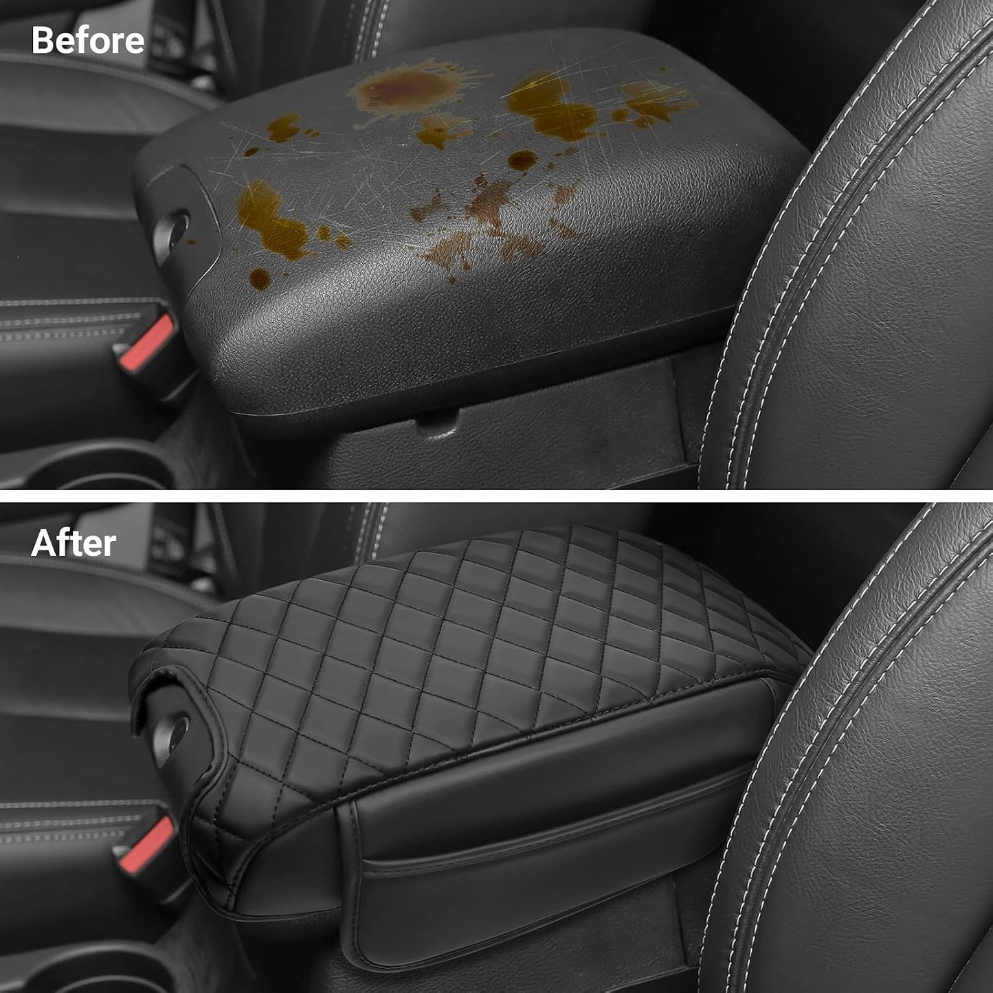 Center Console Armrest Cover Compatible with 2011-2017 Jeep Wrangler JK Accessories Black Leather Arm Rest Lid Protector with Storage Pockets