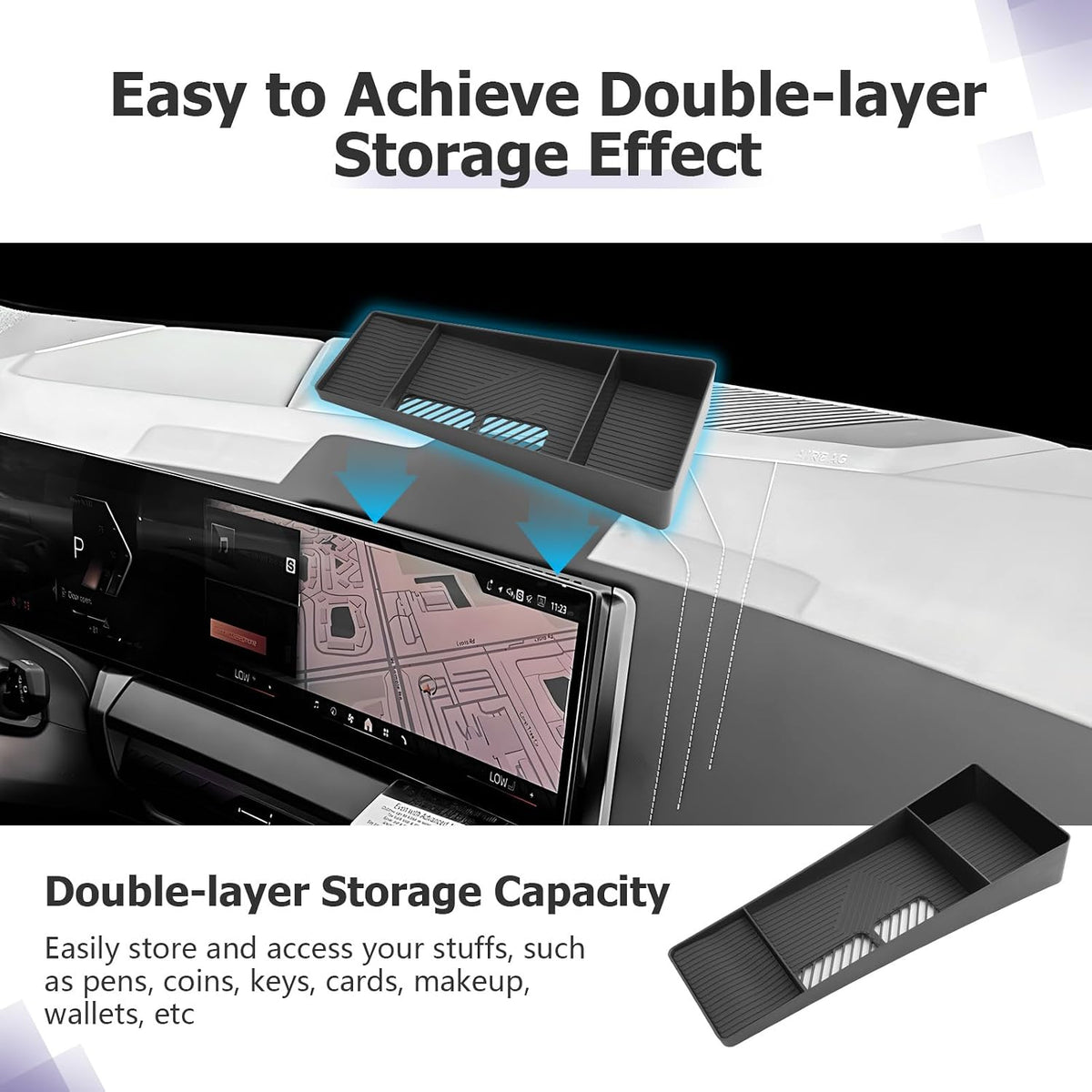 LUWU 2025 B MW X3 Dashboard Storage Tray Compatible with 2025 B MW X3 Accessories Behind Screen Organizer 2025 B MW X3 30 xDrive/M50 xDrive Accessories Center Console Display Box Dash Tray (Black)