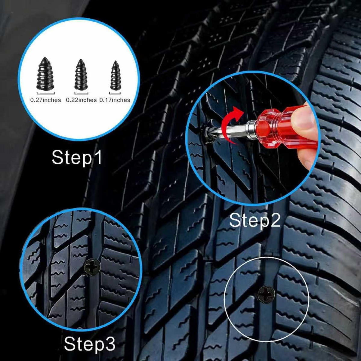 65PCS Tire Plugs, Tire Plugs Screw Type, User-Friendly for All Drivers, Screw in Tire Repair Plugs and Screw Tire Plug Kit, for Temporary Puncture Repair on Cars, SUV Tires(Black)