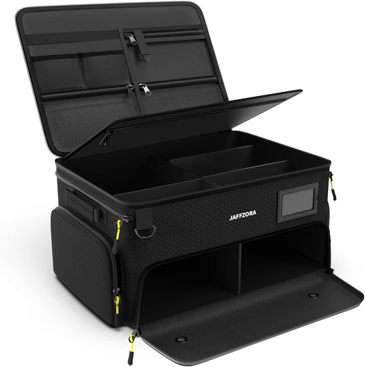 4-Layer Golf Trunk Organizer, Golfer Gifts for Men Women with Separate Ventilated Compartment for 2 Pairs Shoes, Waterproof Car Golf Locker Storage Bag for Golf Gear and Accessories,Black