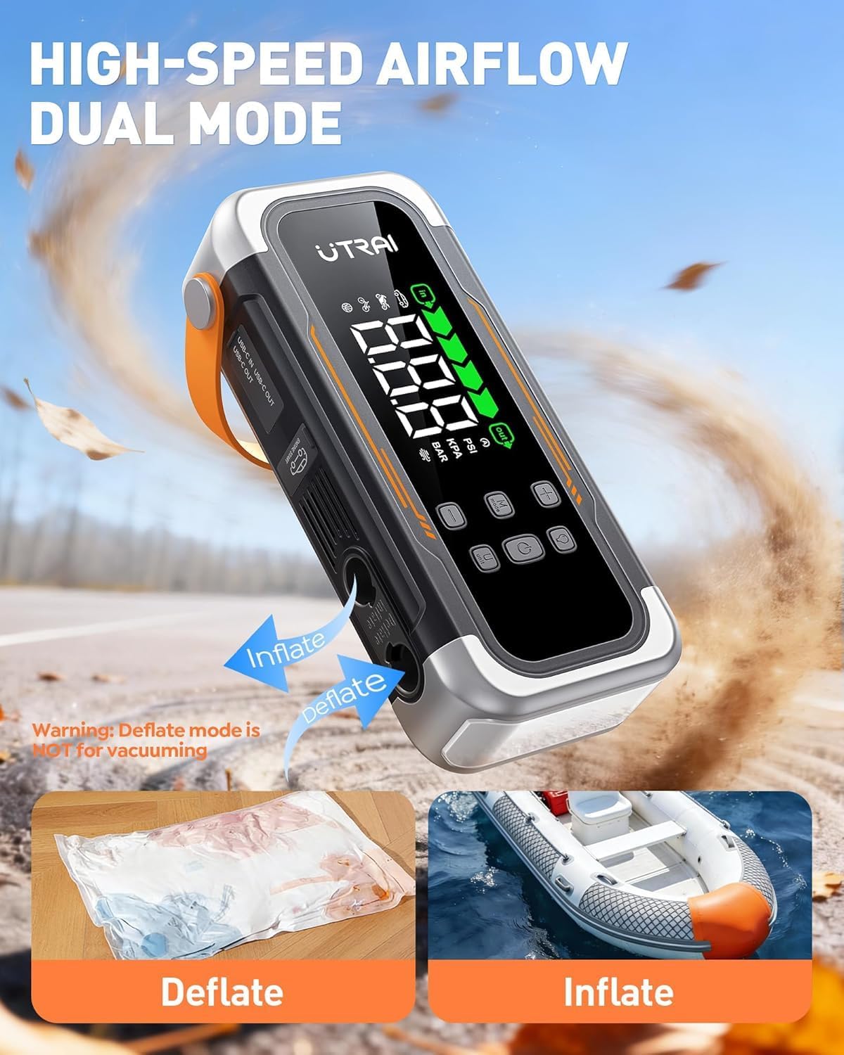 UTRAI 8000A Jump Starter with Air Compressor 150PSI & Air Blower, 30W USB C