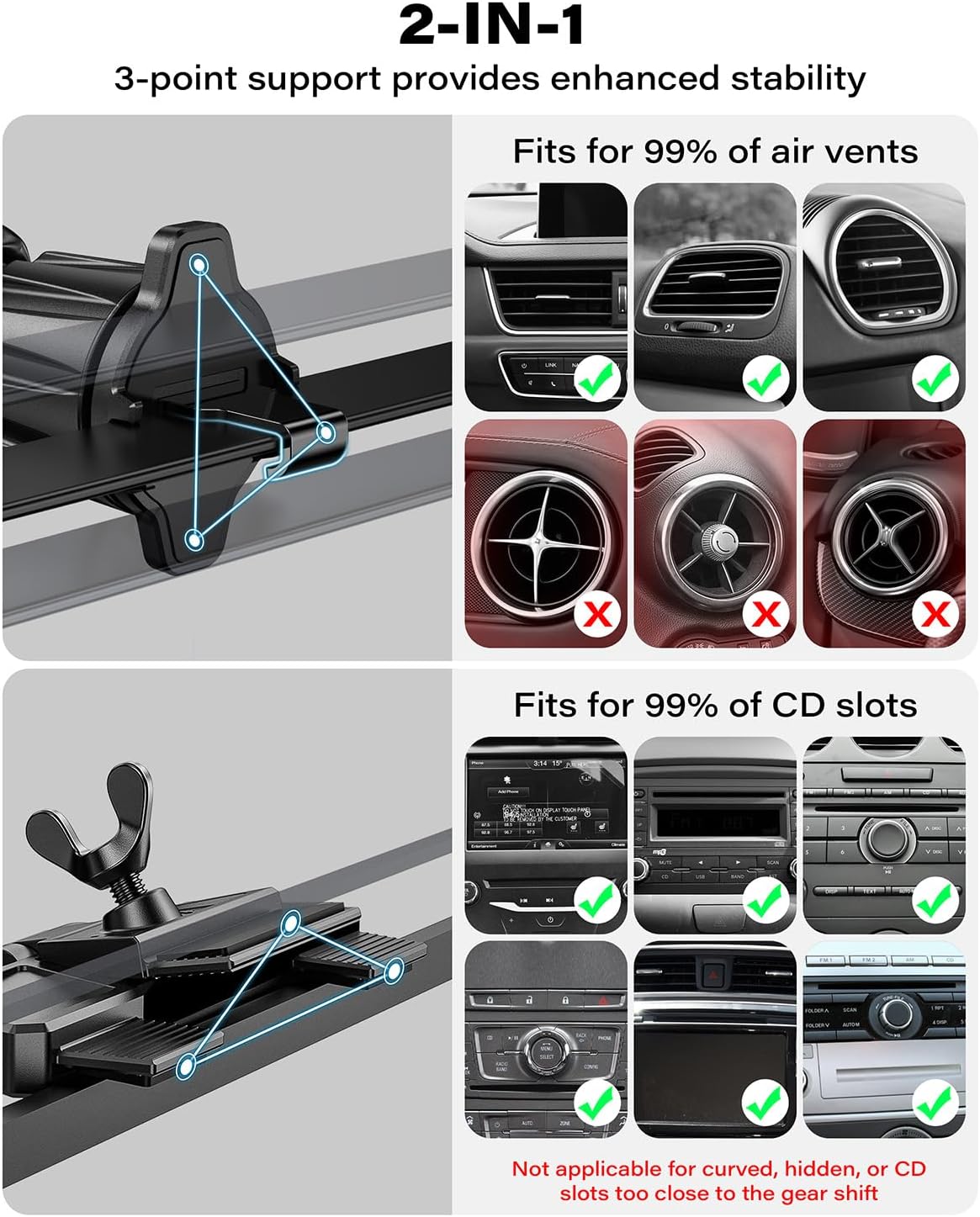 A2C Qi2 15W Wireless Car Charger CD Mount for MagSafe CD Slot | Air Vent