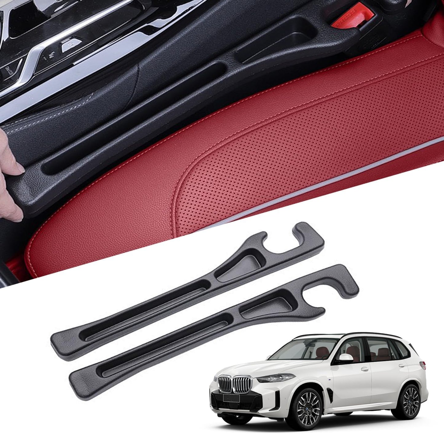 2Pcs Car Seat Gap Filler Organizer Compatible with BMW X1 X3 X5, 2Pcs Soft Foam Seat Side Gap Filler with Storage Avoids Things Falling, Fill the Gap Between Seat and Console
