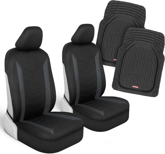 Motor Trend (2) Car Seat Covers for Front Seats with (2) Trimmable Car Floor Mats – Universal Fit Auto Accessories for Cars, Trucks, SUVs, Vans – Interior Protection and Vehicle Interior Shield Combo