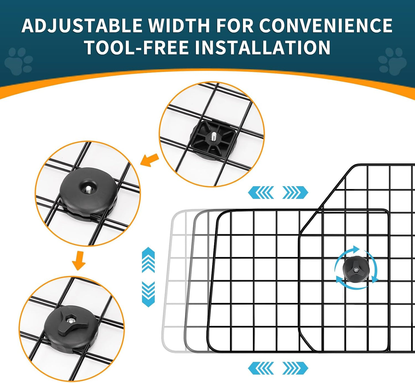 ERYTLLY Dog Car Barrier for SUVs, Vehicles, Dividers, Adjustable Heavy-Duty Wire Pet Gate, Foldable Car Pet Barrier with Mesh Bag, Car Accessories Safety Travel, for Cargo Area 36.6" to 64.5" Width