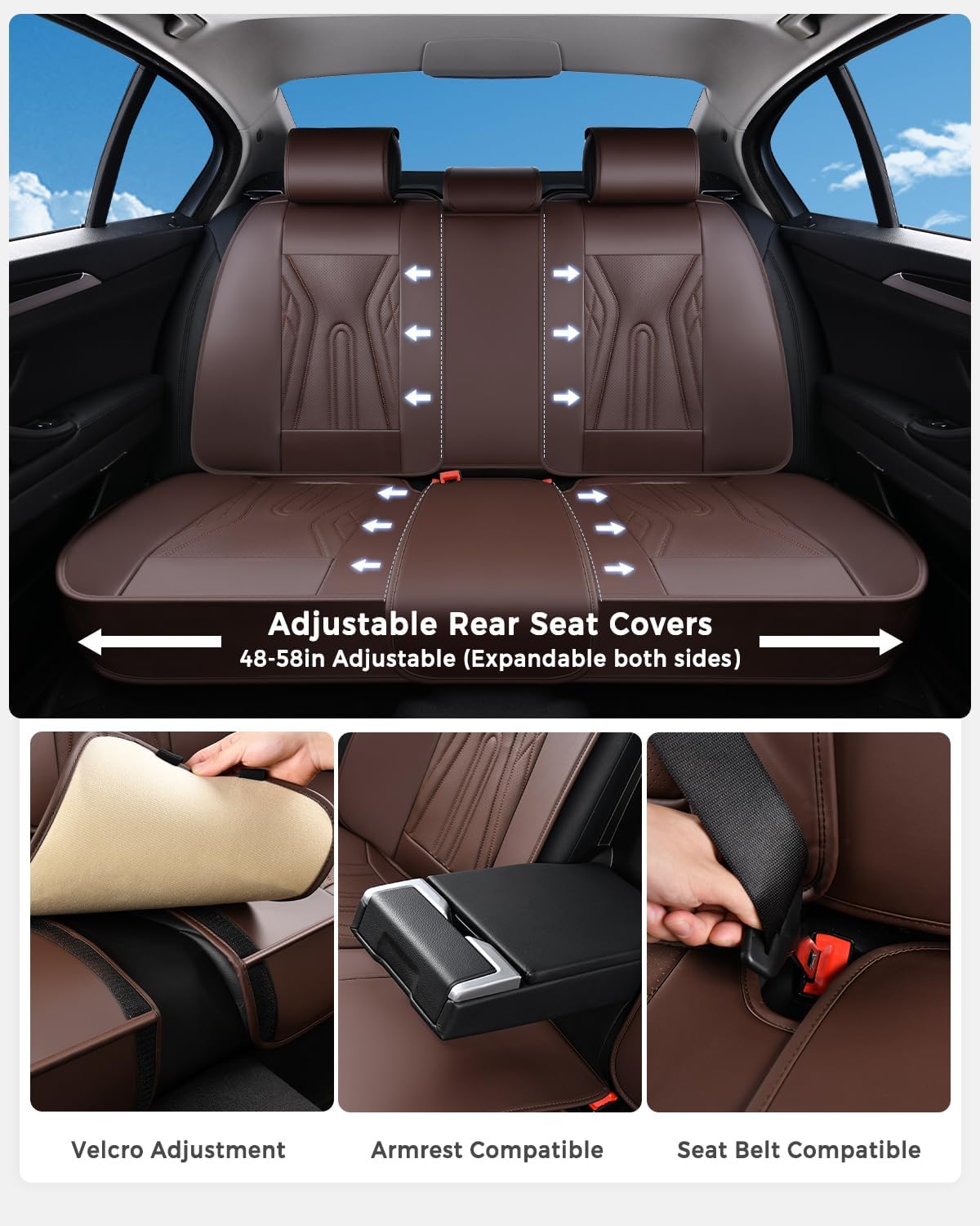 Huidasource Rear Seat Covers, Universal Fit for Cars SUVs Trucks, Coffee