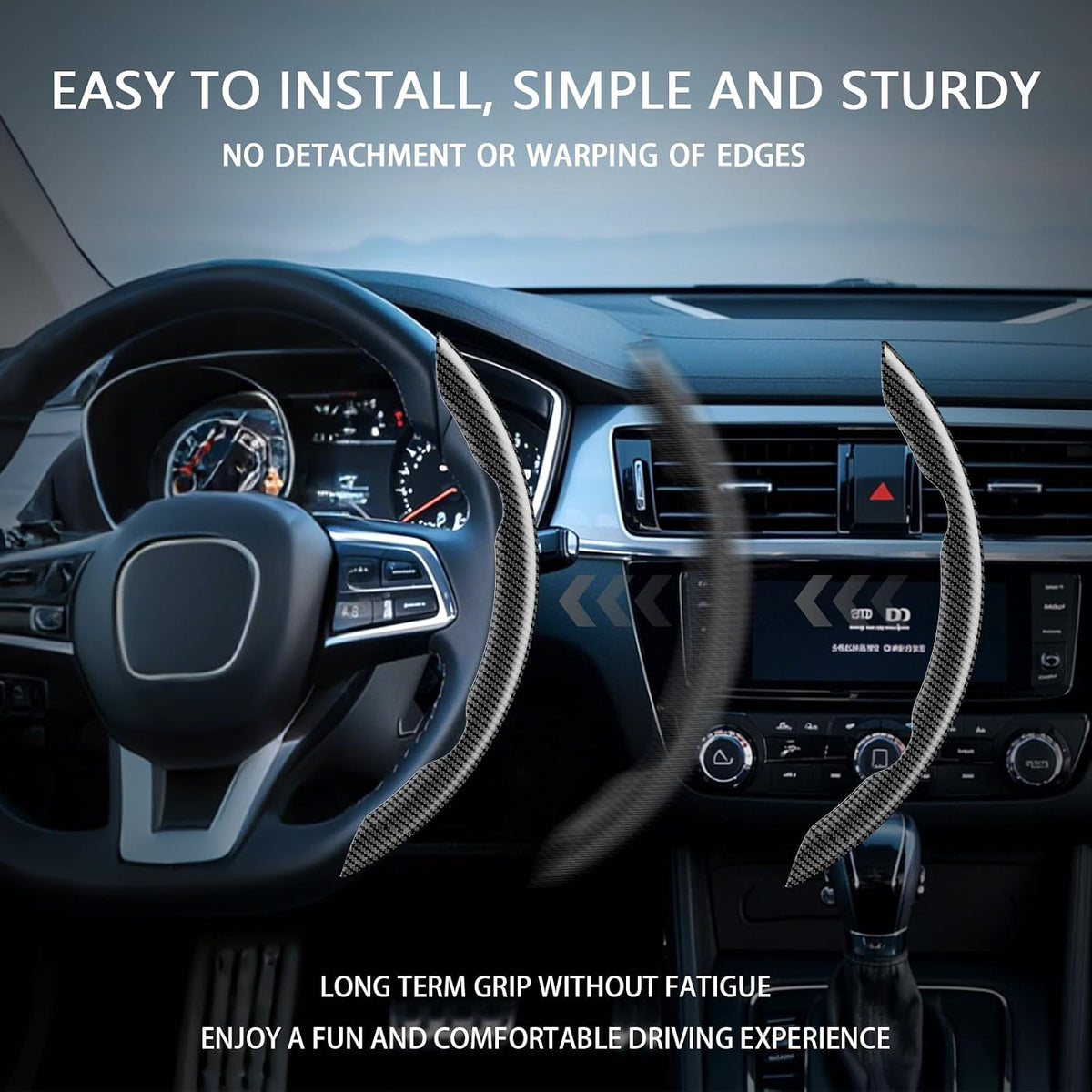 FOAN Steering Wheel Covers, 3PCs Carbon Fiber Anti-Skid Clip on Car Steering Wheel Cover Protector Universal for Most Car, Blue