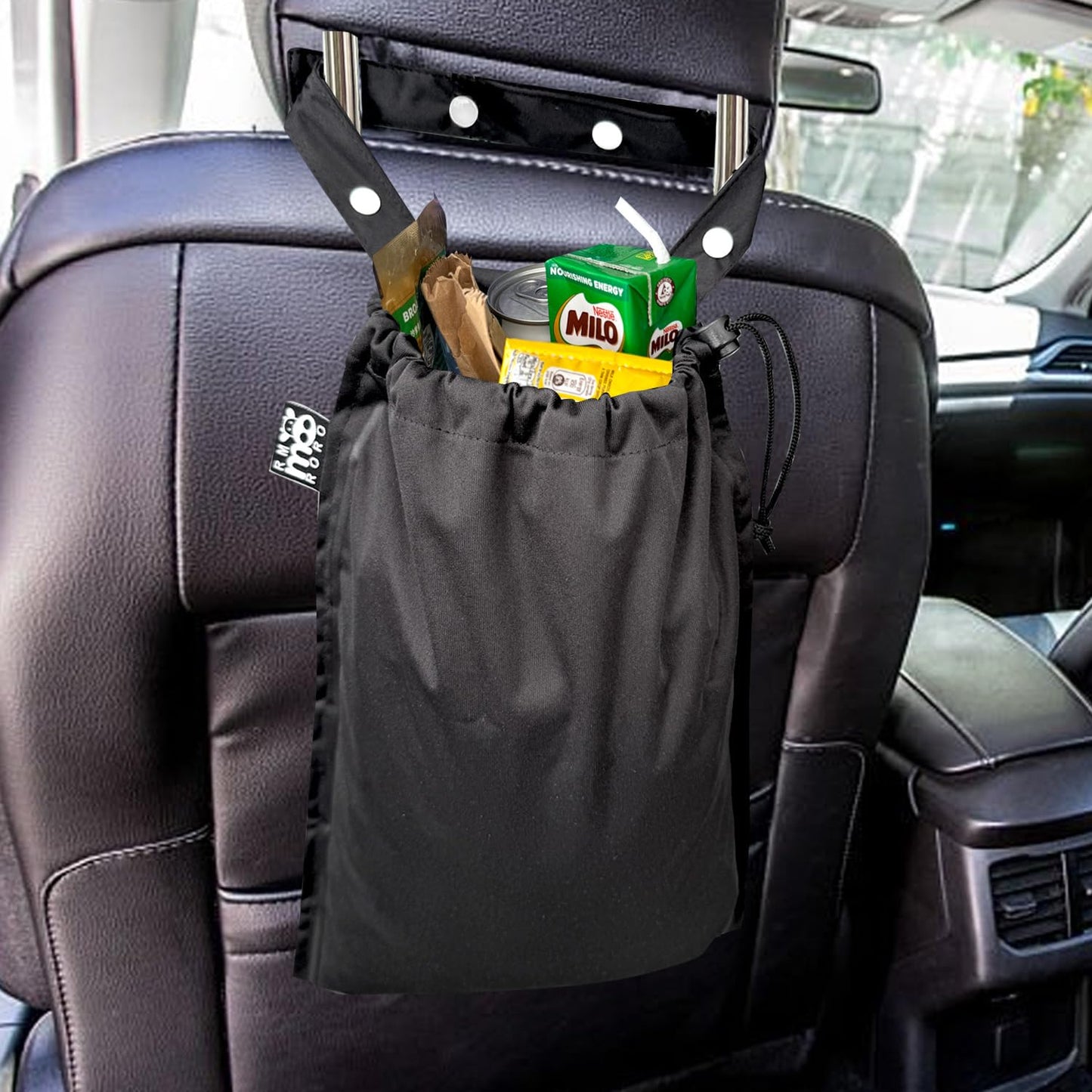Cute Hanging Car Trash Garbage Bag 100% Leakproof Waterproof Multipurpose for Car Back Front Seat Console with Hanging Strap (Black)