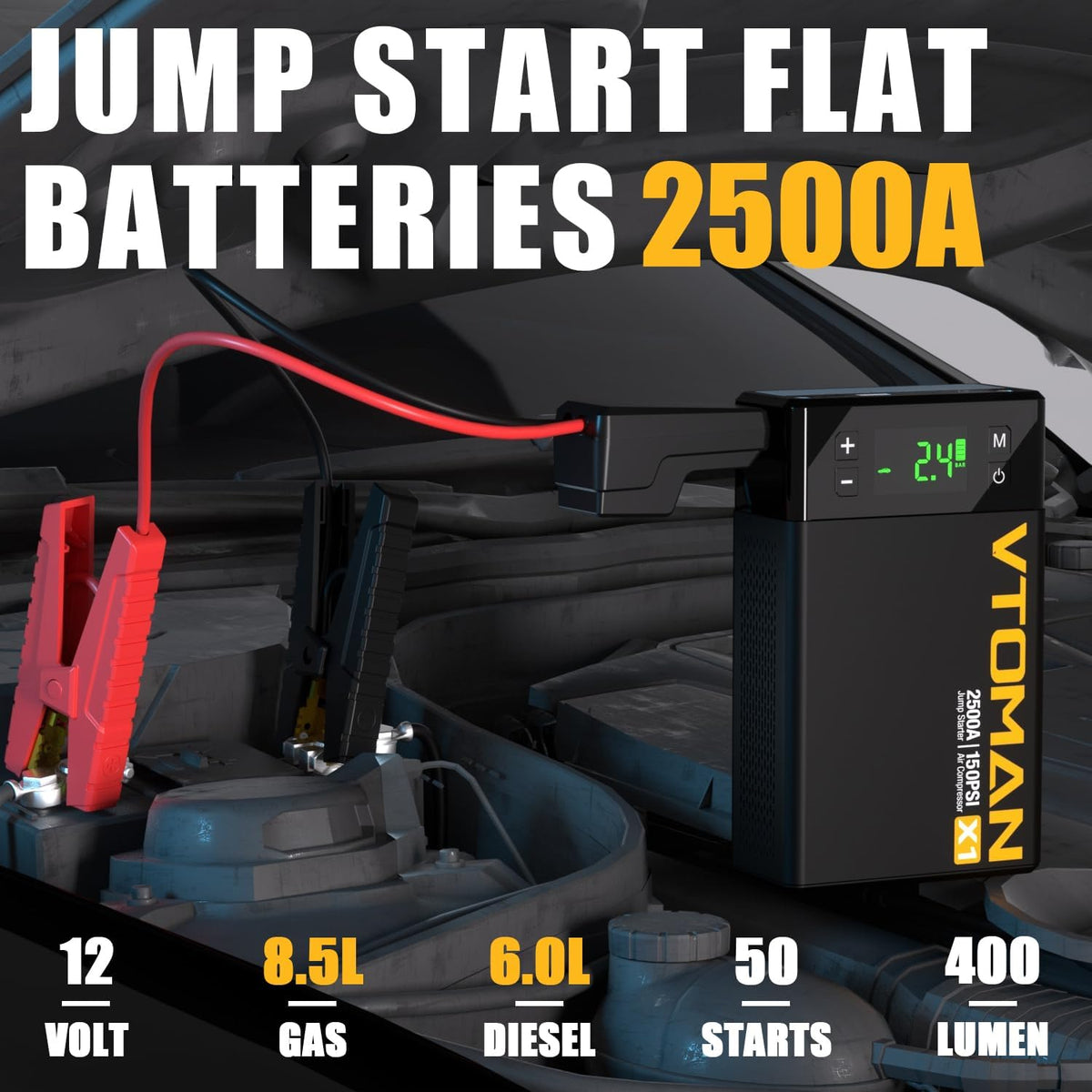 VTOMAN V10 Pro Jump Starter, 4500A Portable Car Starter and VTOMAN X1 Jump Starter with Air Compressor