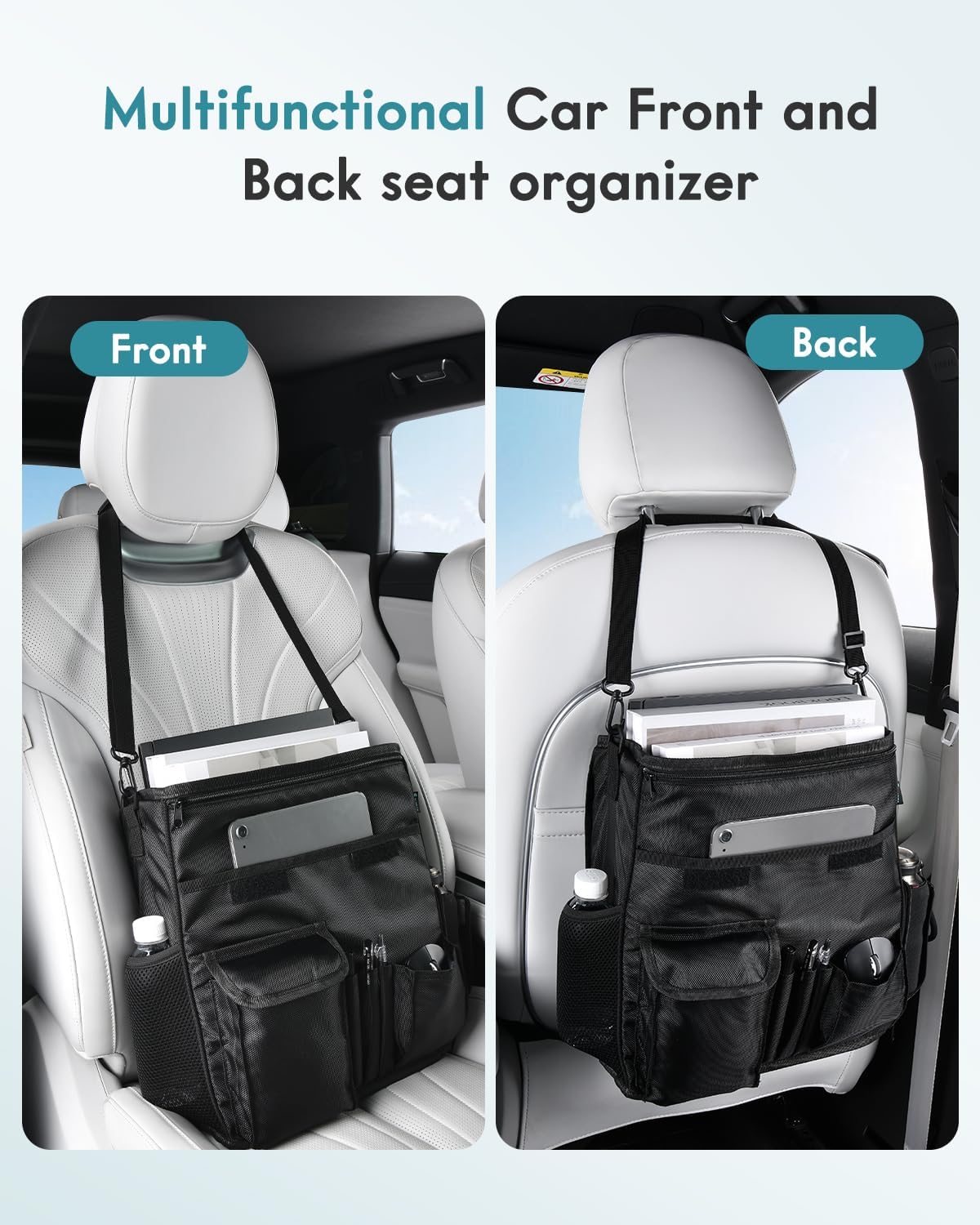 FLORICH Car Front Seat Organizer, Car Laptop Holder Backseat Organizer for Work, Automatic Document Holder Multi-Pocket Storage Organizer, Car Seat Back Storage Bag with Cup Holder