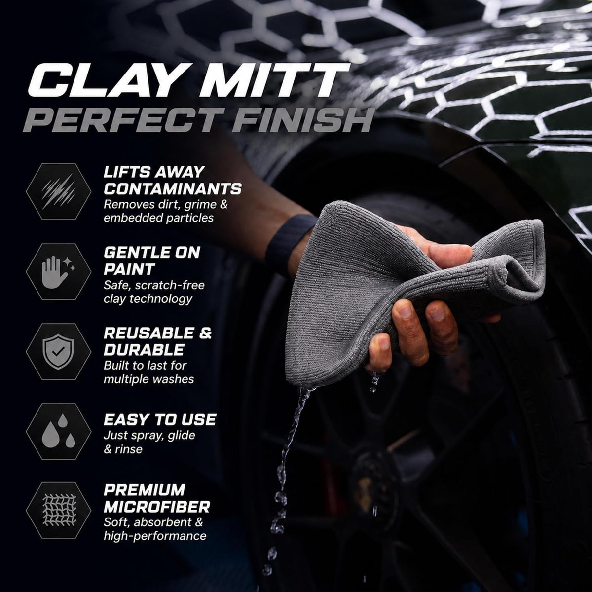Ragnify Pack of 2 Clay Mitt Auto Detailing Medium Grade Clay Bar Alternative Mitt for Flawless Removal of Surface Bonded Micro Contaminant (Gray)