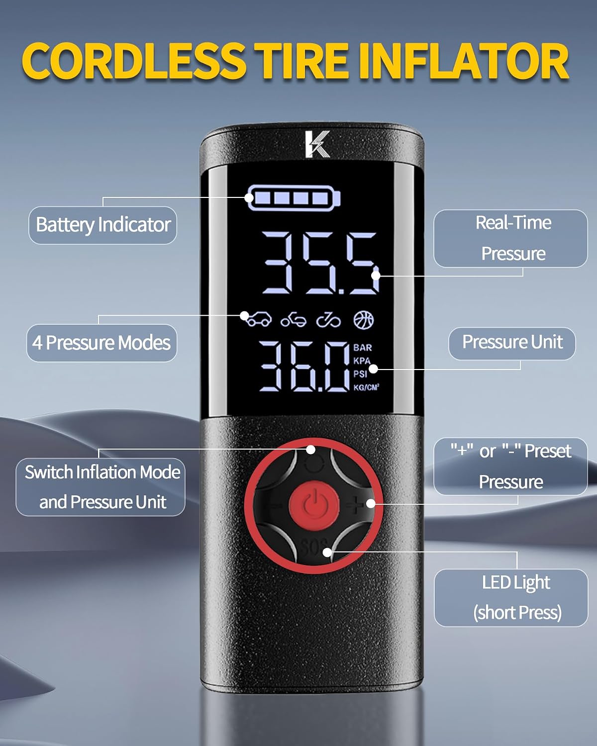 Tire Inflator, Portable Air Compressor for Car, 150 PSI