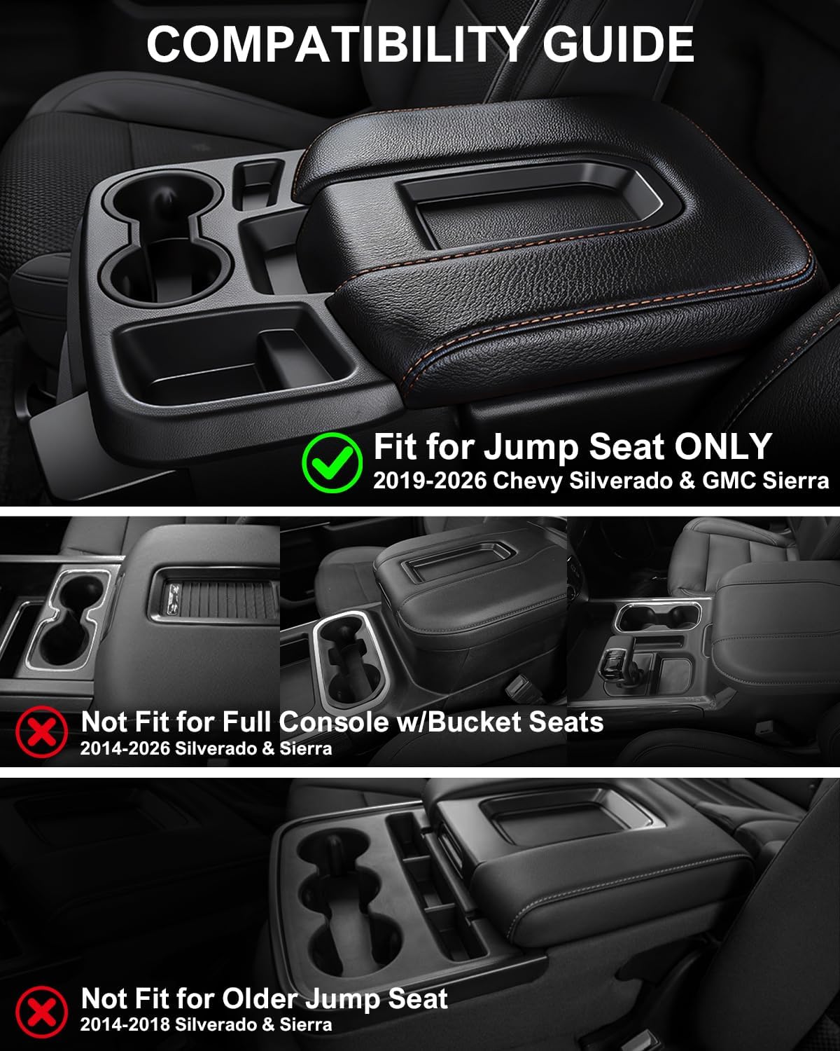 Center Console Hanging Organizer Box with Compartments Compatible with 2019-2026 Chevy Silverado/GMC Sierra 1500, 2020-2026 Silverado/Sierra 2500HD 3500HD Accessories (Split-Bench Folding Seat Only)