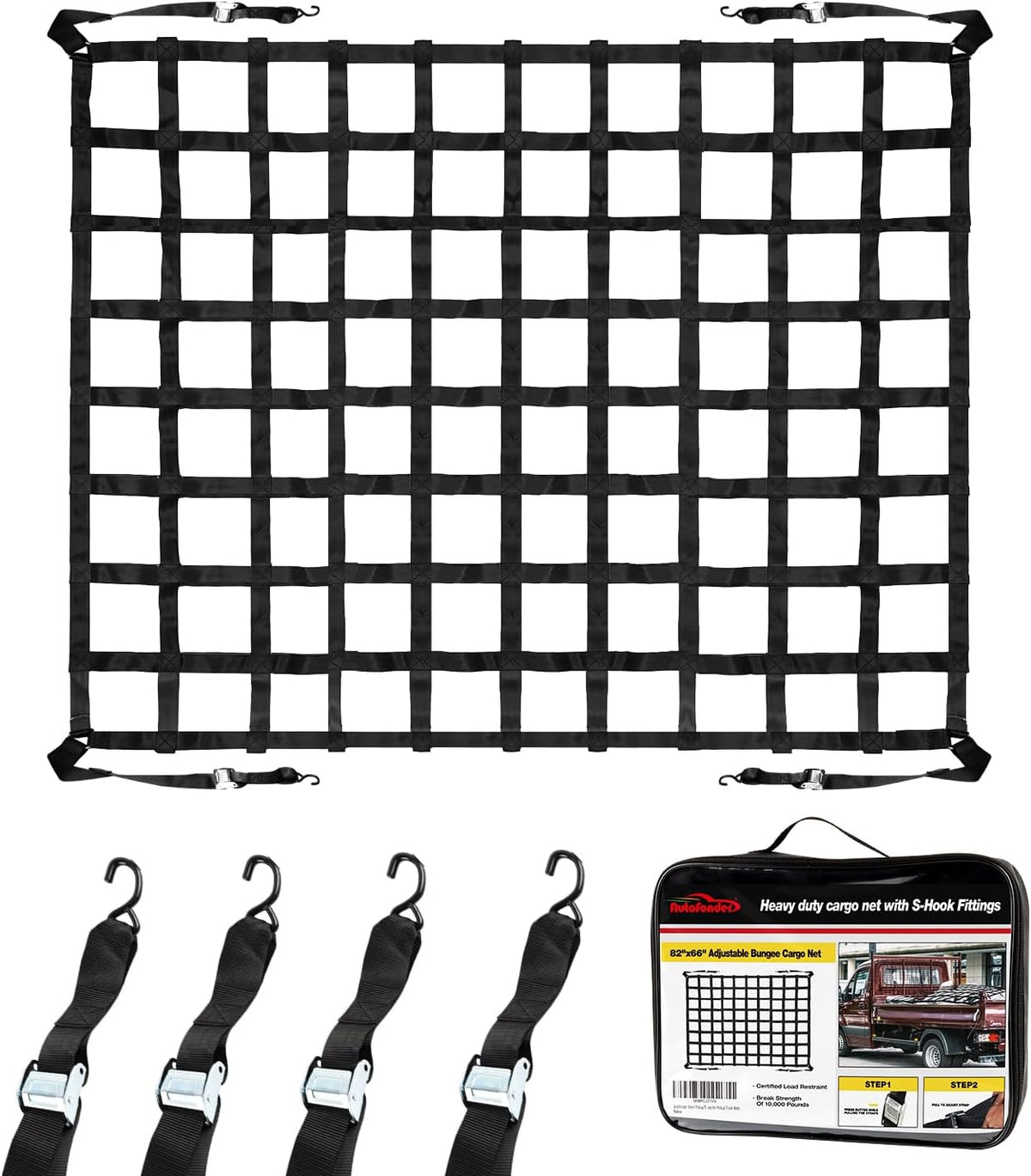 Cargo Net for Pickup Truck Bed Adjustment 66" x 82"-2” Wide Mesh