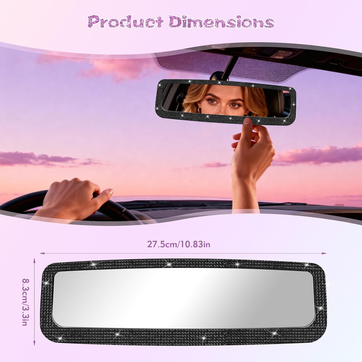 Bling Car Rear View Mirror, black rhinestone car accessories