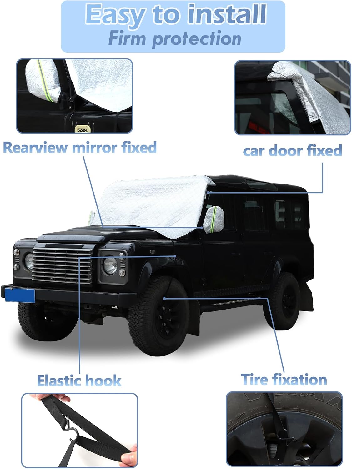 CHEAYAR Car Windshield Snow Cover Compatible with Land Rover Defender 90 110 2004-2018, Waterproof/Windproof/Dustproof/Sun Protection/Snow Protection/Available Around The Clock Accessories (Style A)