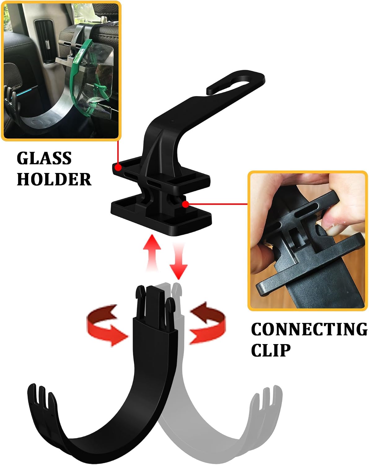 Concealable XL Hard Hat Holder for Truck, 3‑Size Heavy-Duty Car Seat Hooks