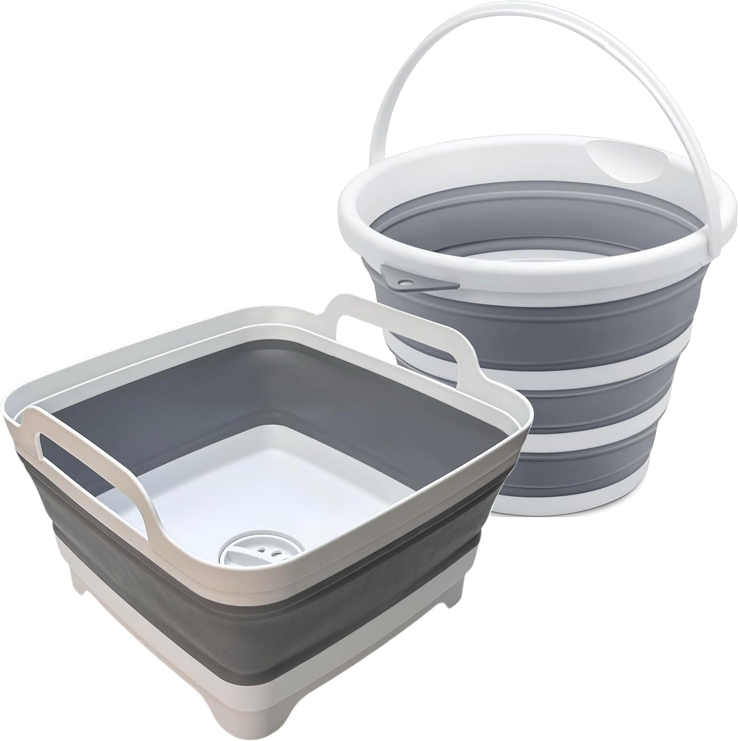 MontNorth Collapsible Basin Bucket,9L Collapsible Dishpan with Drain Plug for Kitchen Sink,5L Portable Foldable Small Plastic Water Supplies for Outdoor Garden Camping Fishing Car Wash(Sets of 2)