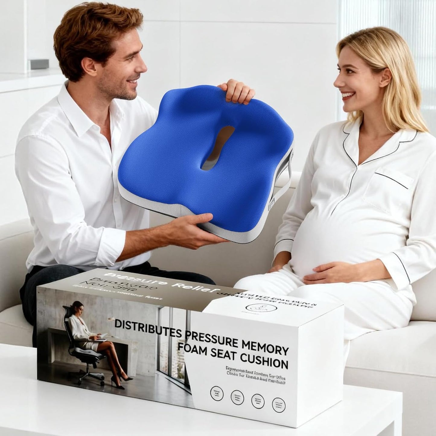 Memory Foam Seat Cushion for Office Chairs, Car Seat, Wheelchair, Desk Chair Pad - Extra Large Ergonomic Sciatica Coccyx & Tailbone Pain Relief Back Support Pillow for Long Sitting & Driving